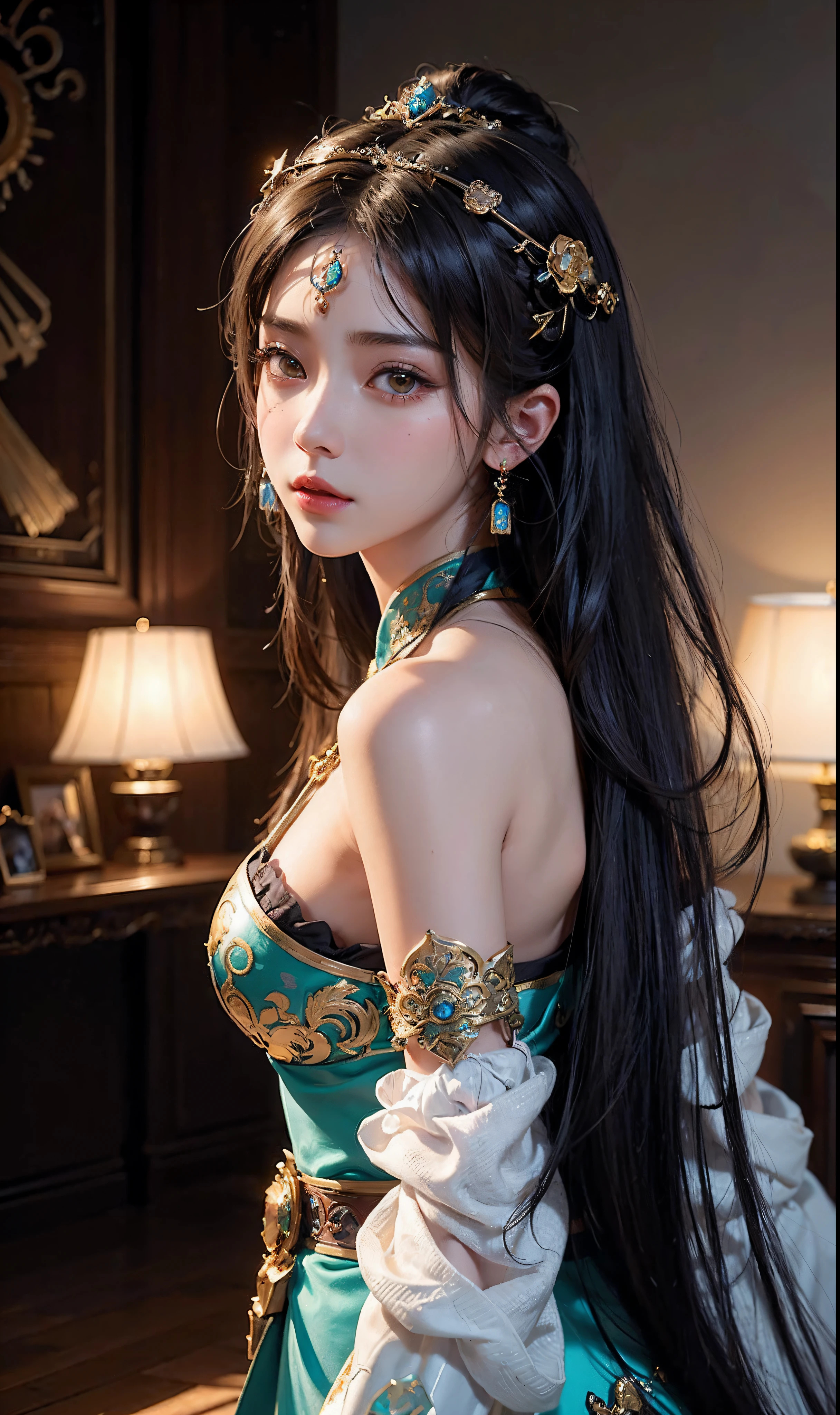 a close up of a woman with a tia on her head, intricate ornate anime cgi style, 4 k detail fantasy, anime cgi, cinematic goddess close shot, inspired by Li Mei-shu, a beautiful fantasy empress, inspired by Lan Ying, smooth anime cg art, close up character, hyperdetailed fantasy character, game cg, ruan jia and artgerm