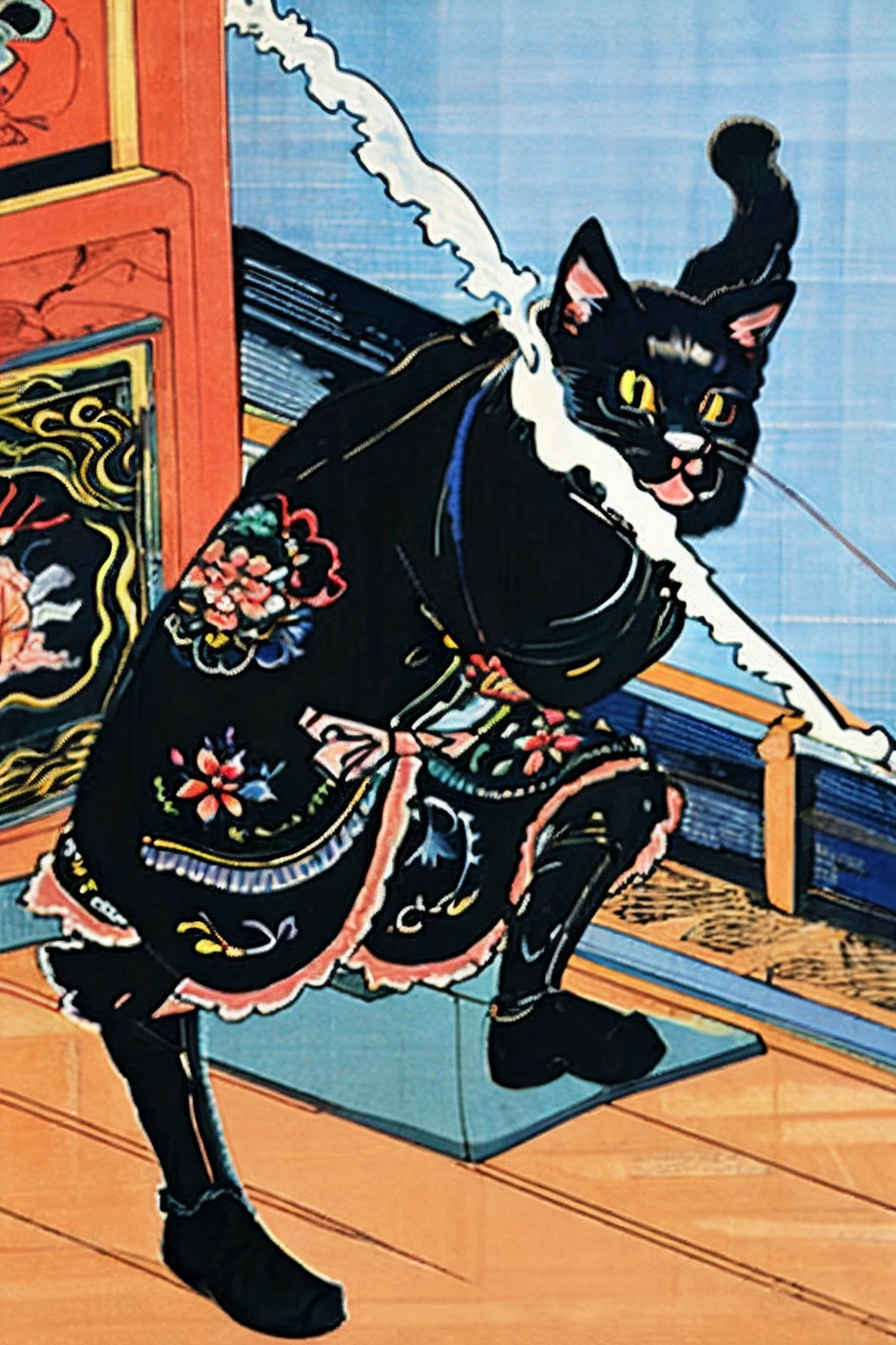 extreme detail description,Utagawa Kuniyoshi,(1black cat),(Emotional body movements:1.3),
negative space, shuimobysim, bonian, bonian in background ,shukezouma, ,nffsw,nffsw,8K, Best Quality,