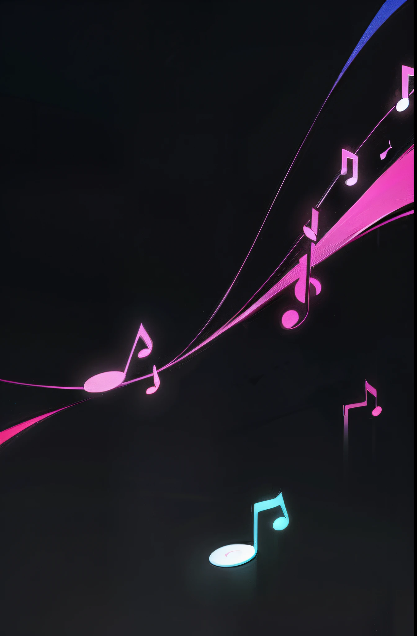 black background with a few musical notes and a treble, neon music notes, musical notes, music notes, music being played, music theme, phonk music background, music, graphic musicality, music in the air, artistic depiction, desaturated. minimalistic background. simple background