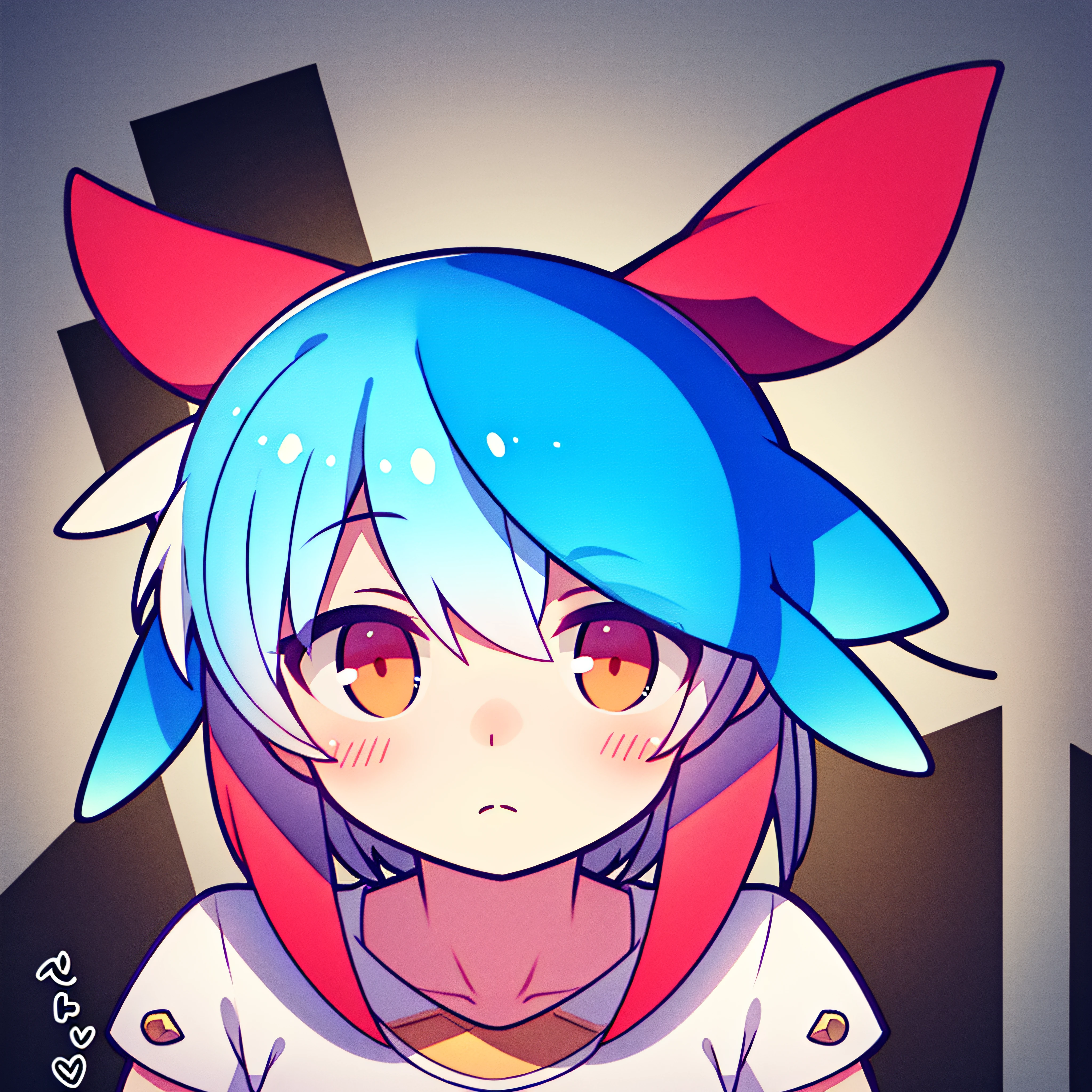 fish on the head, solo, 1 girl, looking at viewer, upright, concept art, white background, simple background, white hair, red gradient hair, short sleeves, watercolor pencil, expressionless, blush, virtual youtuber