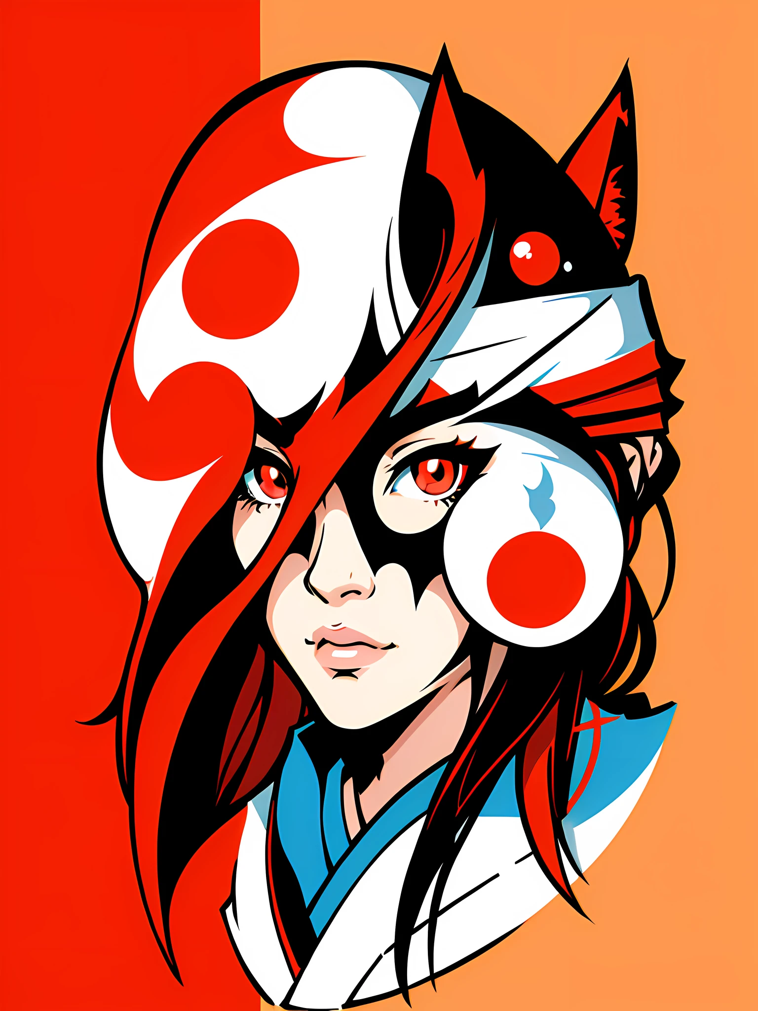 japanese assasssin girl, white red, vector logo, vector art, dual color, simple, cartoon,