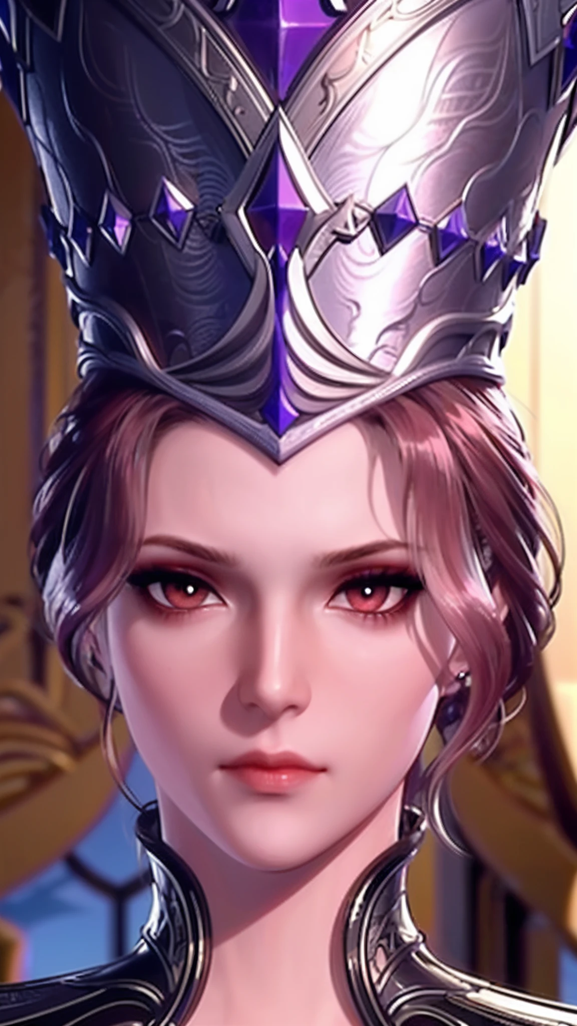 ((Masterpiece)),A high resolution, ((Best quality))，tmasterpiece，top-quality，best qualityer，（（（looks into camera，gigantic cleavage breasts，（Pink iris：1.3）， eyeslashes， Black eyeliner， black eyeshadows， tiara crown， braidedhair， Tattoo on the forehead， short detailed hair， Pink hair，））），（（（long  skirt， High slit， Separate the sleeves，laughingly，self-assured））），Susanoo