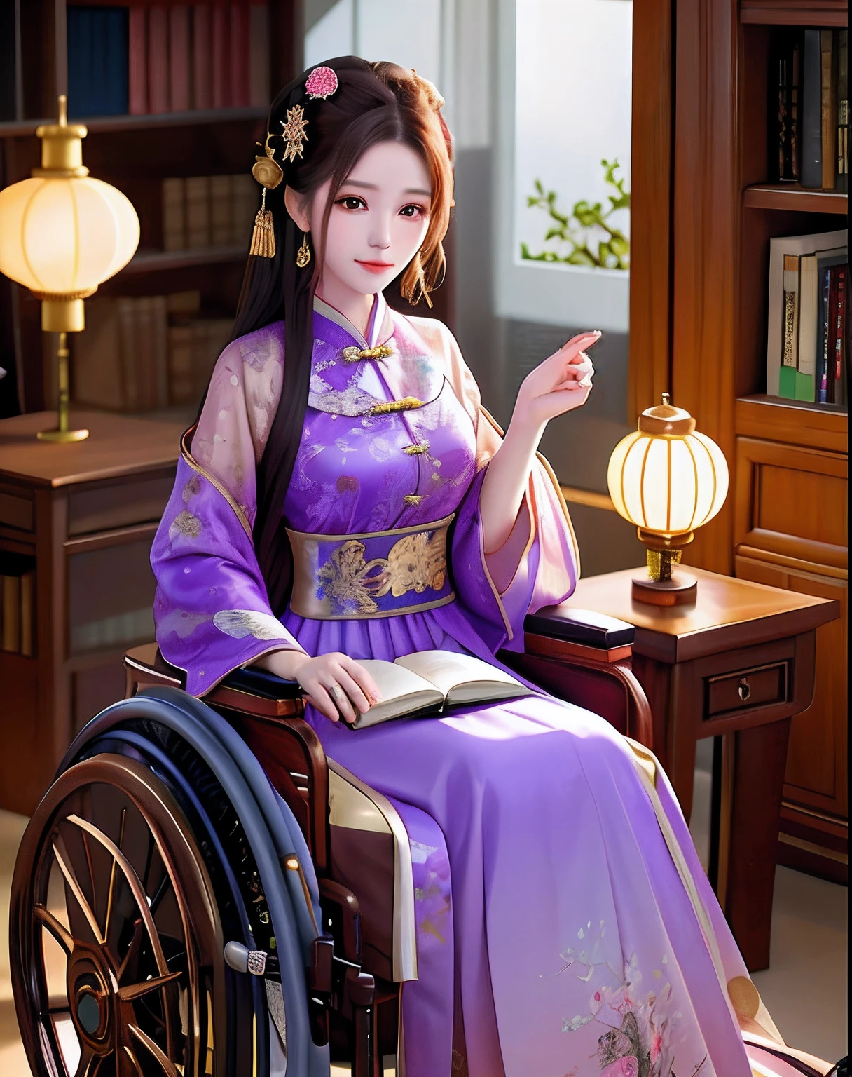 Arad woman in purple dress in wheelchair, Palace ， A girl in Hanfu, with acient chinese clothes, Wearing ancient Chinese clothes, a beautiful fantasy empress, Chinese costume, Chinese dress, Princesa chinesa antiga, Traditional Chinese clothing, Chinese style, Chinese traditional, Hanfu, ((a beautiful fantasy empress)), chinese empress