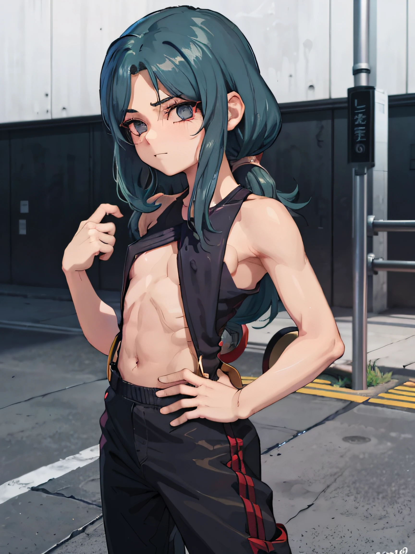 camiseta preta, shortinho, cabelo solto e longo, corpo inteiro, peito grande, , fren, kenshin_armed
