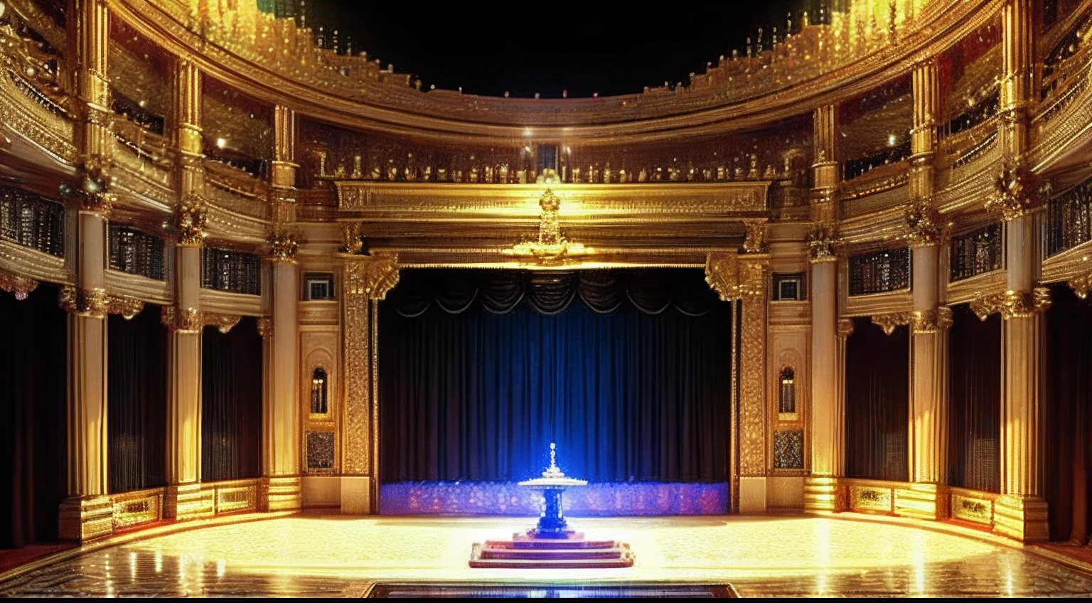 pixel game,scenography,fantastical scenes,inside in room,Space Opera House,gold, Pixel art #pixelart