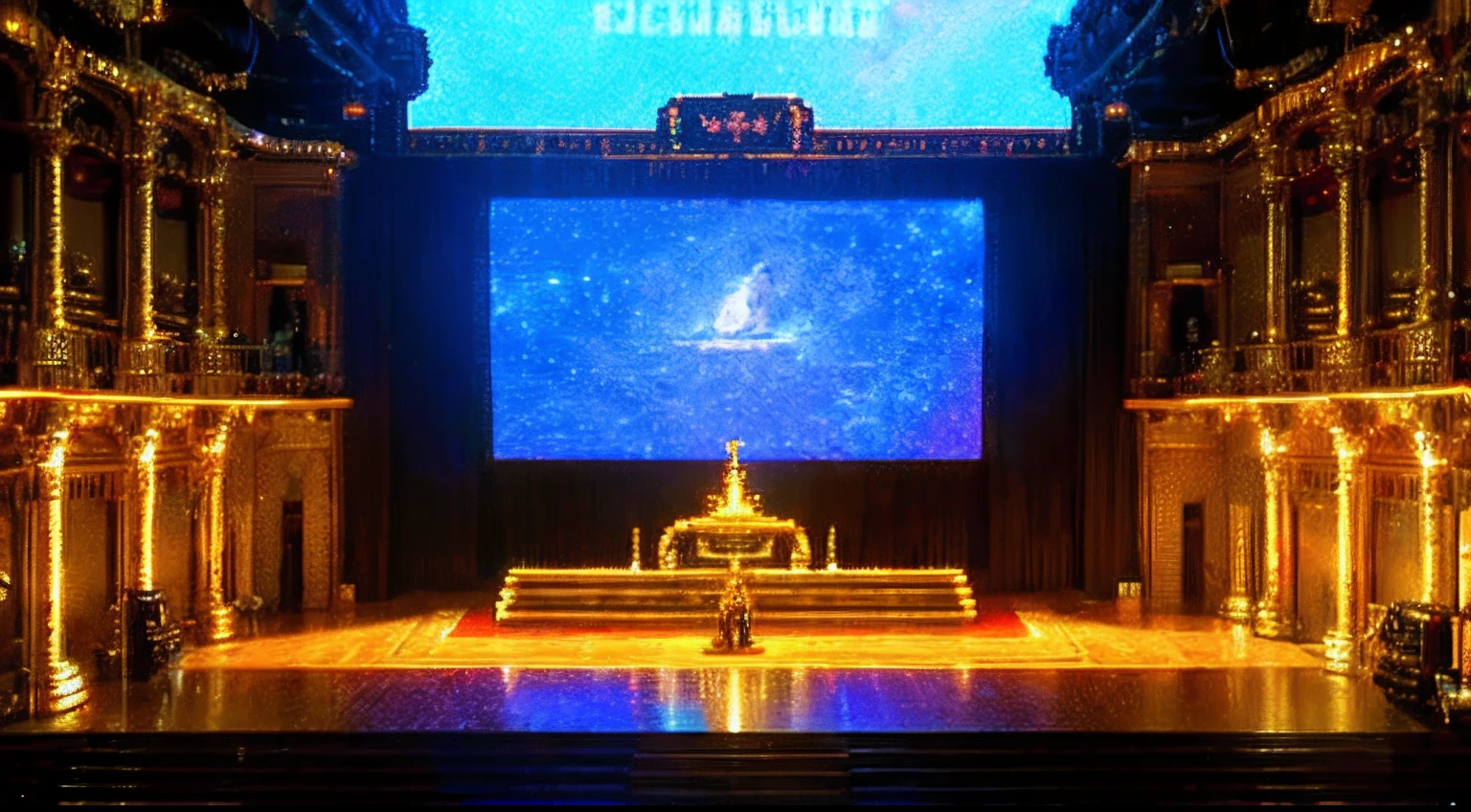 pixel game,scenography,fantastical scenes,inside in room,Space Opera House,gold, Pixel art #pixelart