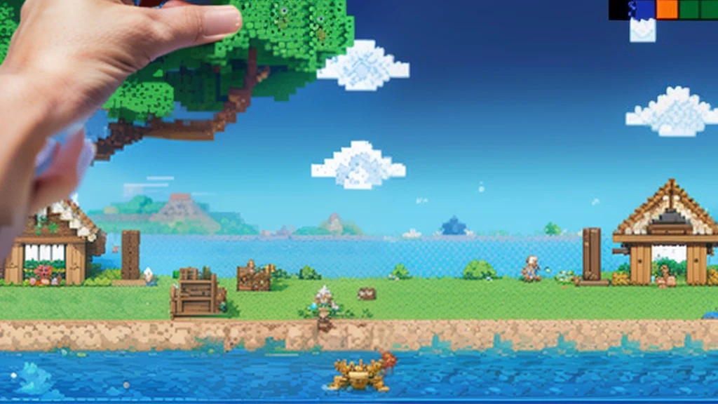 鸟山明风格,Flat pixel games《dragon quest》,Game scene design,(a paradise:1.4),16-bit pixels