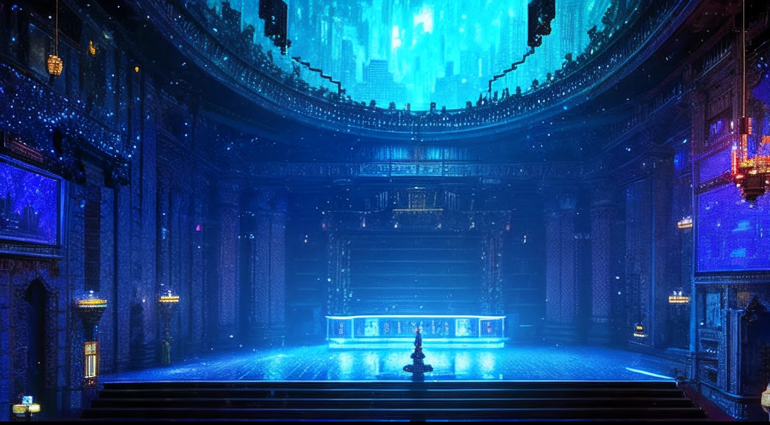 pixel game,scenography,fantastical scenes,inside in room,Space Opera House, Pixel art #pixelart