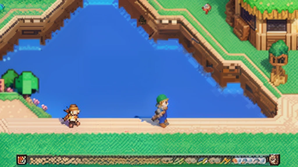 鸟山明风格,Flat pixel games《dragon quest》,Game scene design,(a paradise:1.4),16-bit pixels