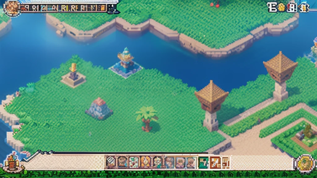 鸟山明风格,Flat pixel games《dragon quest》,Game scene design,(a paradise:1.4),16-bit pixels