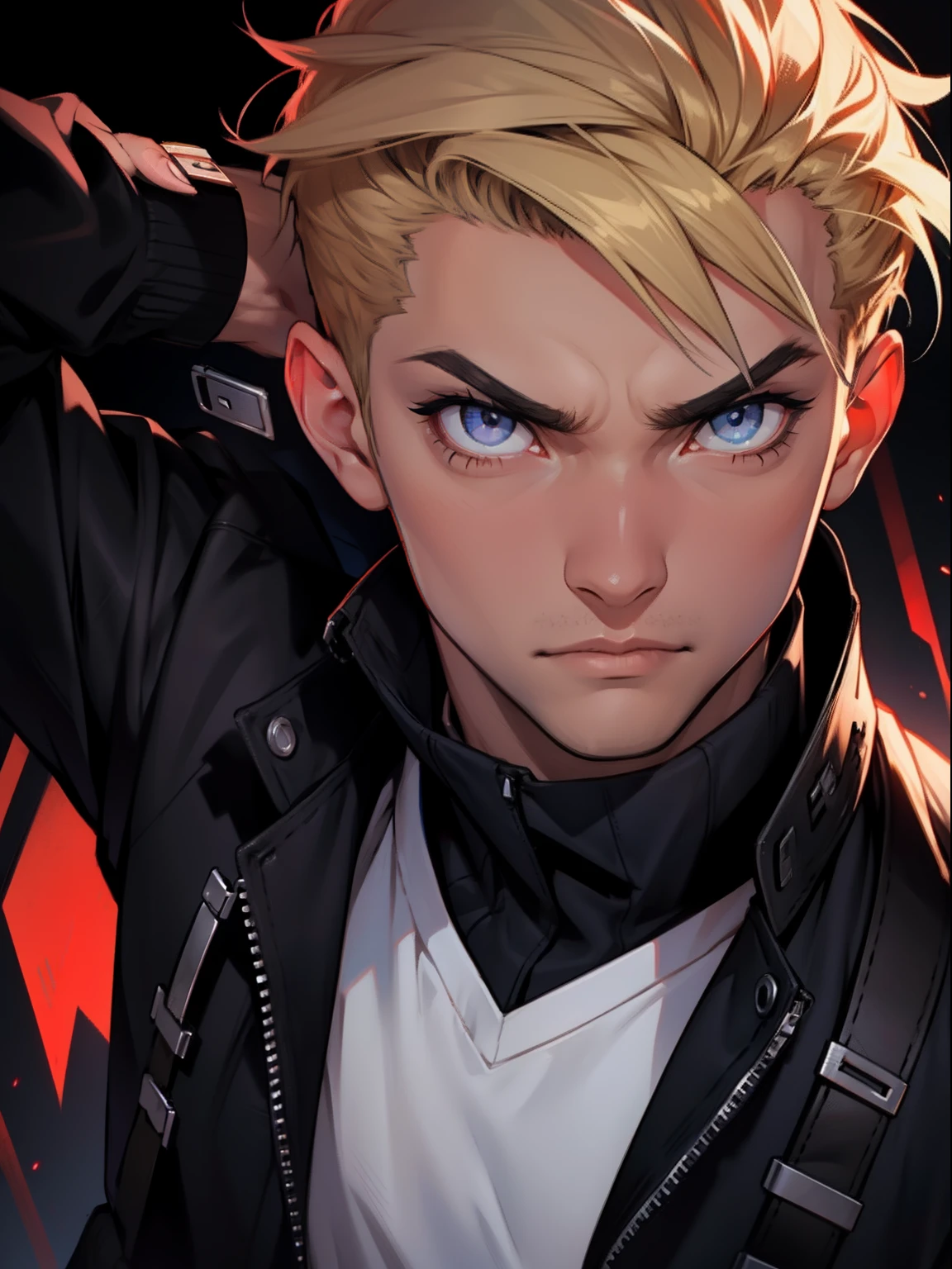 nigth,A boy with,Headshot,The eyes are fierce,