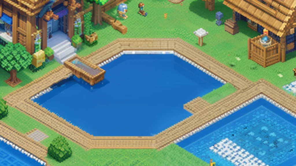 鸟山明风格,Flat pixel games《dragon quest》,Game scene design,(a paradise:1.4),16-bit pixels