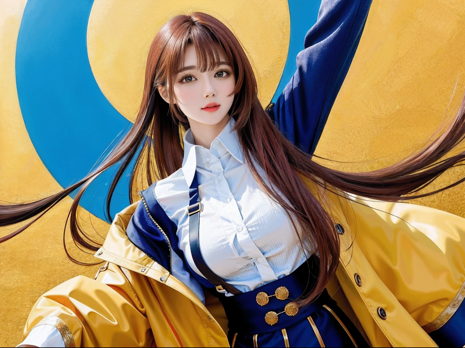 ads,Cover of a,Need,tmasterpiece,JK Maiden,Long golden hair,Bright colors,attention-grabbing,Impressive