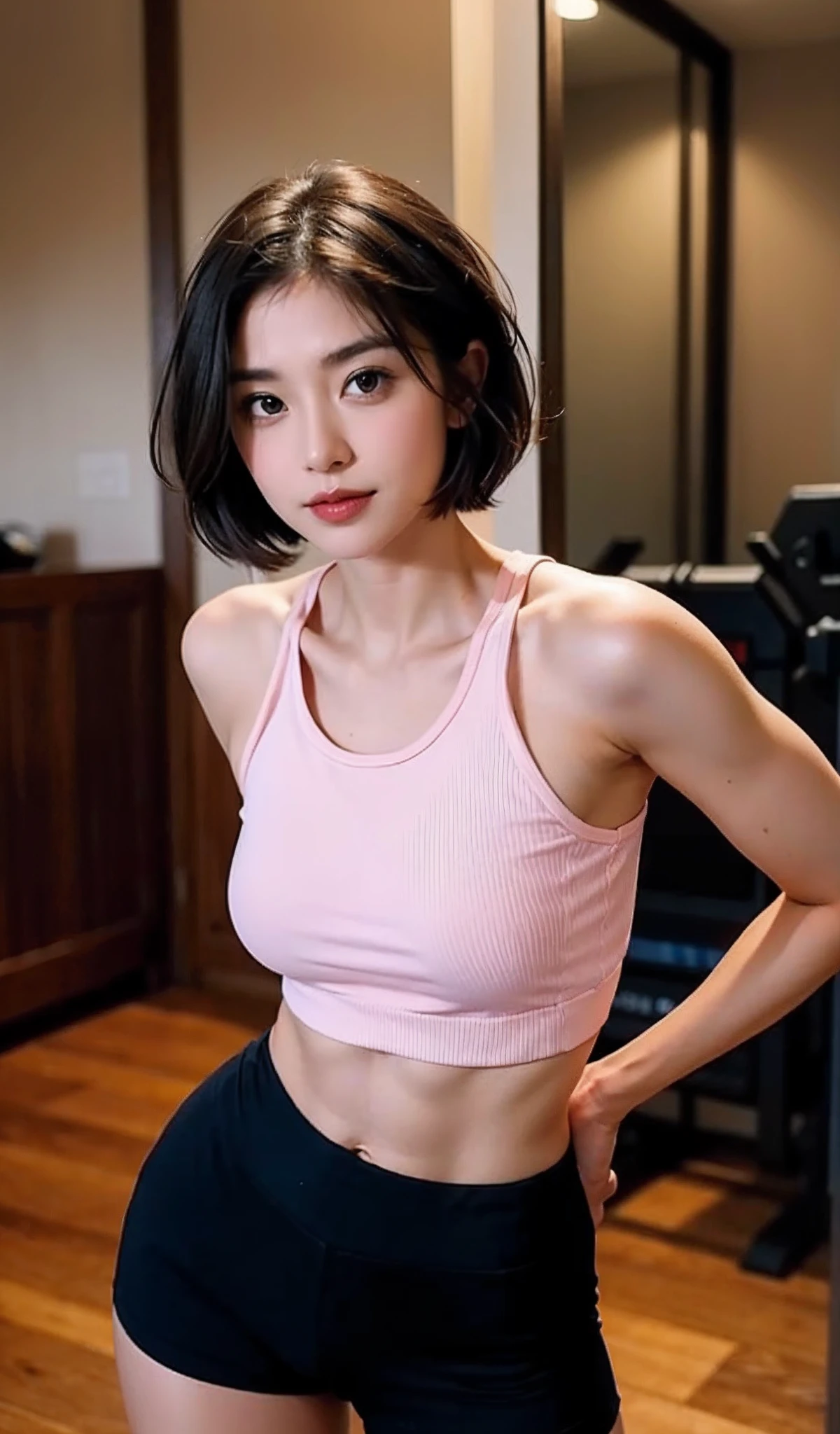 girl in her 30s, fitness girl, pretty, short hair, straight hair, professional photo pose