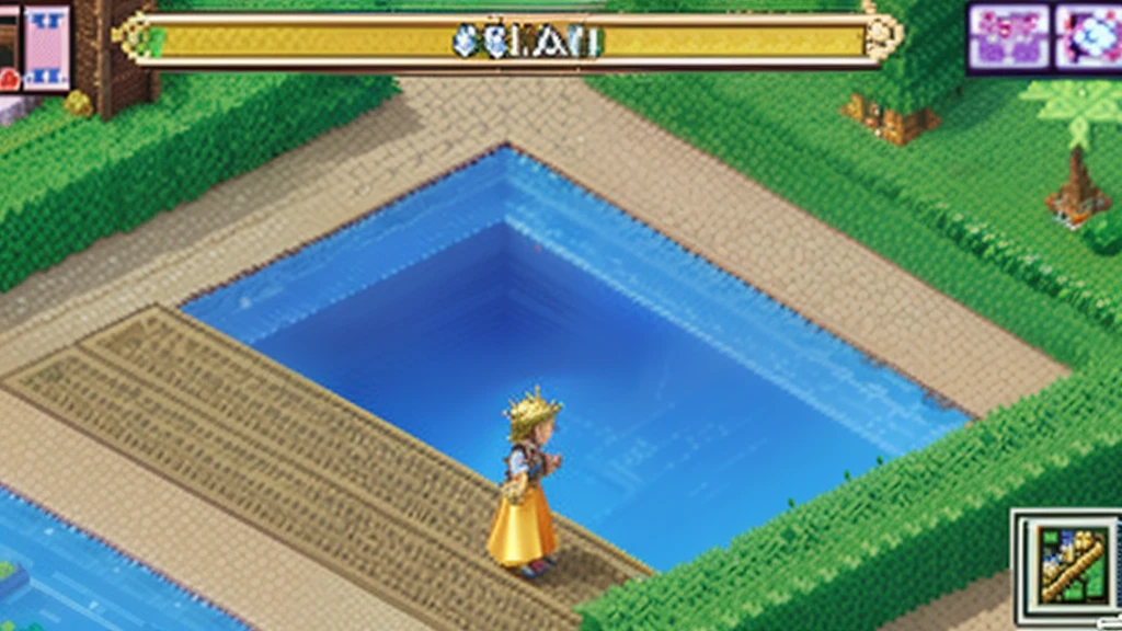 鸟山明风格,Flat pixel games《dragon quest》,Game scene design,(a paradise:1.4),16-bit pixels