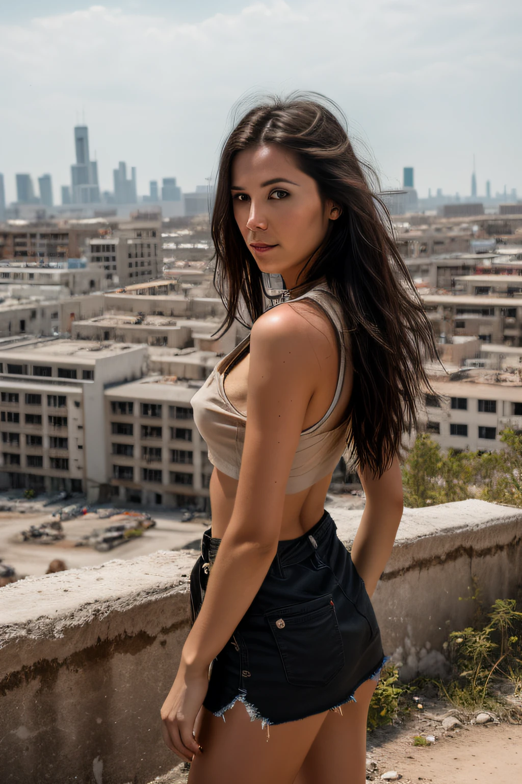 RAW photo, a close up portrait photo of 30 y.o woman in wastelander clothes, long haircut, pale skin, slim body, background is city ruins, (high detailed skin:1.2), 8k uhd, dslr, soft lighting, high quality, film grain, Fujifilm XT3,
shazglow