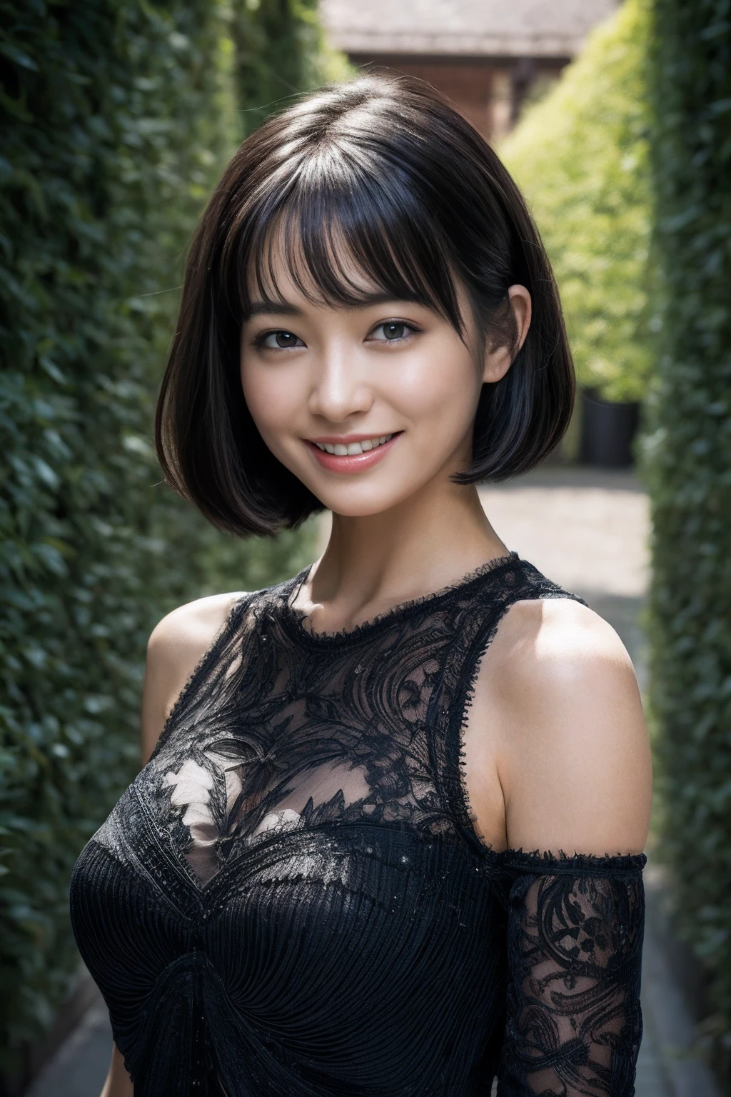 masutepiece, Best Quality, hight resolution, in 8K, Portrait, Erotic, Beautiful short black hair, Convoluted, Elegant, Highly detailed, An majestic, digital photo,view the viewer, Smile