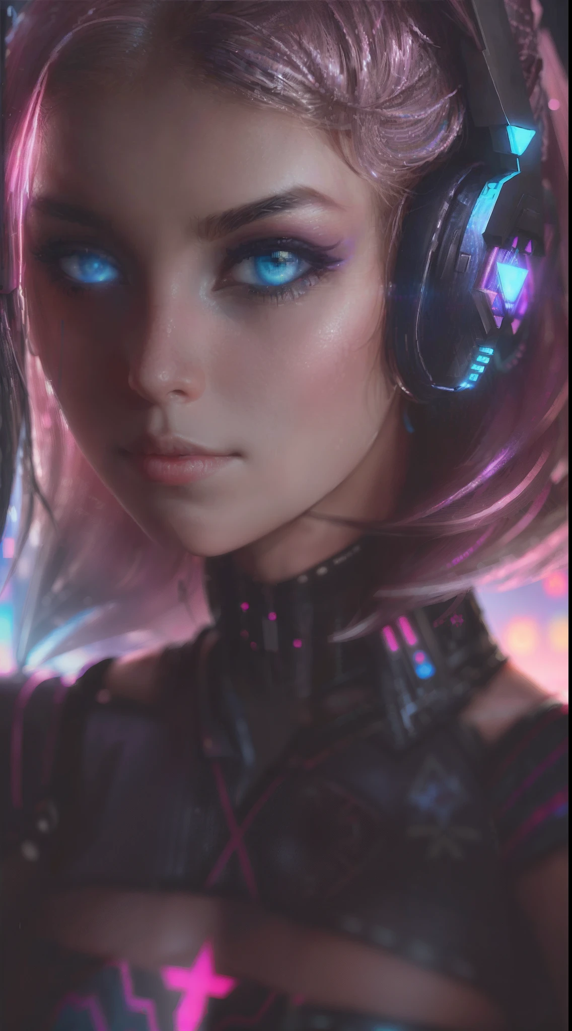 Melhor qualidade, realista, morena, Award-winning illustration of Supergirl in a version with SpiderGwen's outfit, (detalhe complicado: 1.2), (detalhe fino), (detalhe complicado), (cinematic lights, luz de fundo de melhor qualidade), lines sharp, foco nítido, arte oficial, unidade 8k papel de parede , absurdo, inacreditavelmente absurdo, tamanho de arquivo enorme, ultra- (in_main_street:1.21), (neon lamp), arte de fantasia, rtx,((closeup photo of triangle by award-winning studio)), 1SpiderGwen, muito bonita, (cale a boca), seios pequenos, ((Cyberpunk city Street, Battle Maiden)), perfect hands, lindos olhos azuis detalhados, Rosto Perfeito, cabelo loiro curto (blusa Cyberpunk, jaqueta de couro, botas Martin) ,,(headphones_around_hair),((saia plissada) ), ((supermodel pose)),