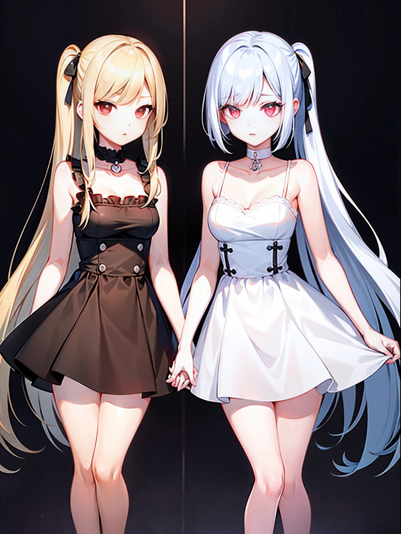 top-quality、超A high resolution、 1 人、a miniskirt、a black choker、cute little、(Kpop Idle)、(Charming Monkey:1)、(Platinum Blonde Hair:1)、((Puffy eyes))、Looking for the observer side、full body Esbian、facing the front there、a blond、red eyes