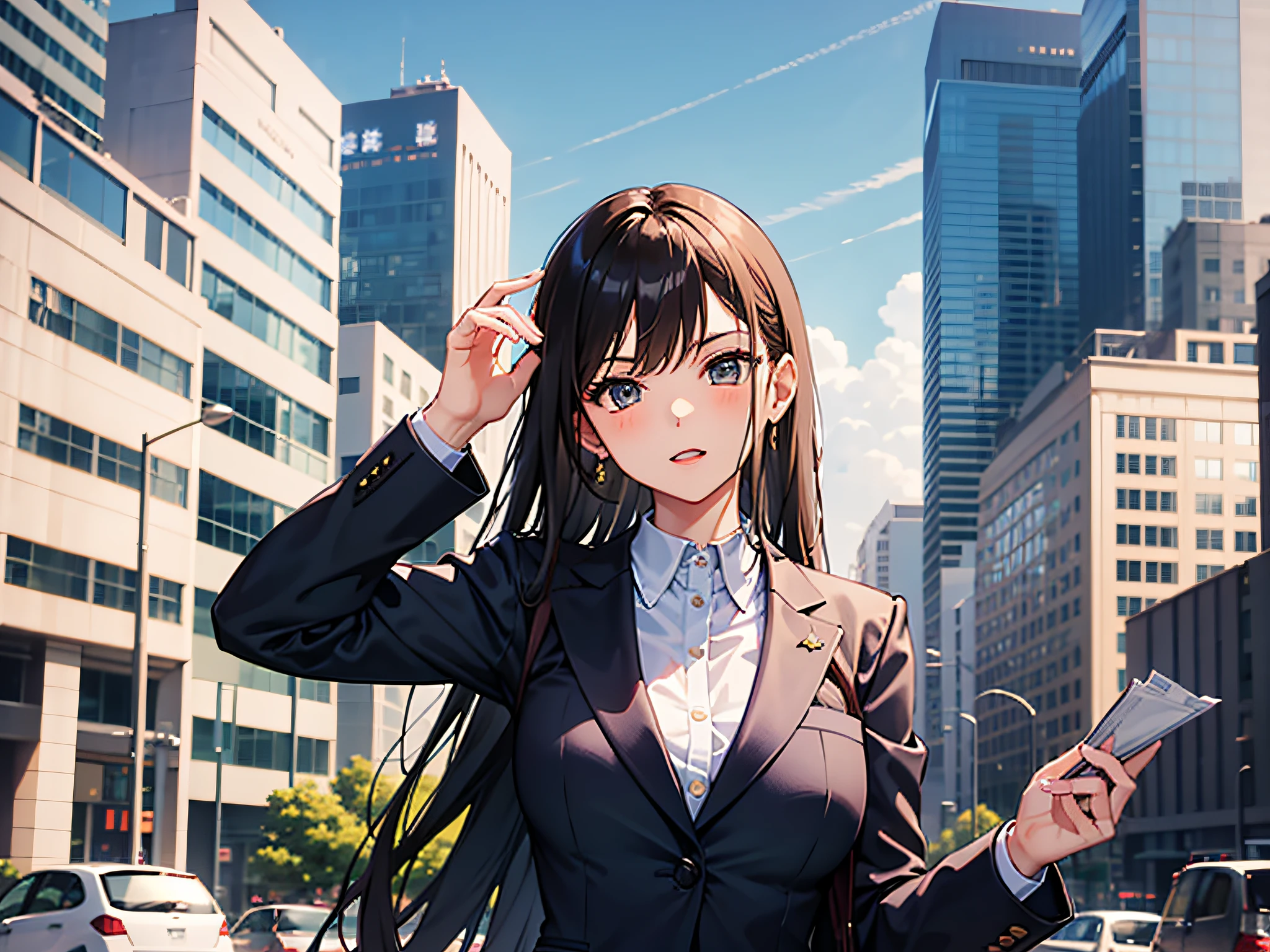 one-girl,in company,Rich,Female boss,The upper part of the body,Take the money,Business suit