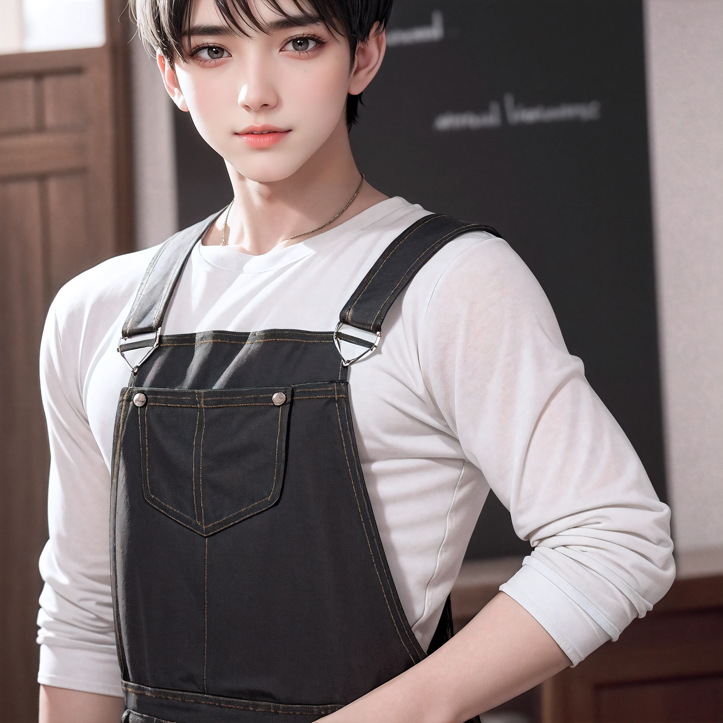 india,middle par hair style, gray hair, overalls   black long-sleeved T-shirt, young handsome man  35mm,