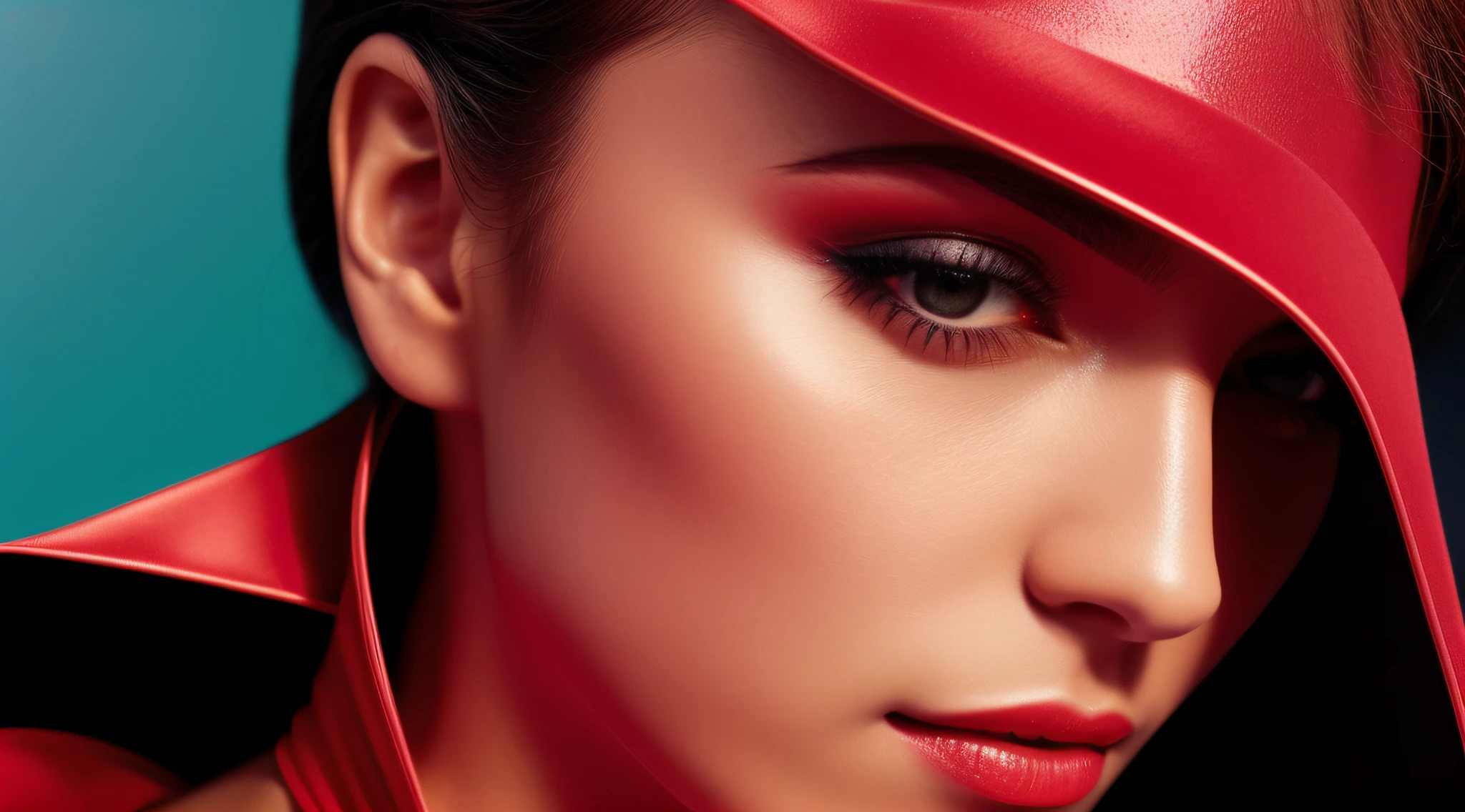 um close up de uma pessoa com um capuz vermelho em um fundo vermelho, Erosions, scorpions, Caparisons, Album art, prop rocks, album cape, chifres vermelhos, new album cover, arte oficial, Arte Promocional, Arcontes, rochas afiadas, rochas alaranjadas, Explosions, Rochas), alternate album cover, Variations, progressive rock album cover, album cape!