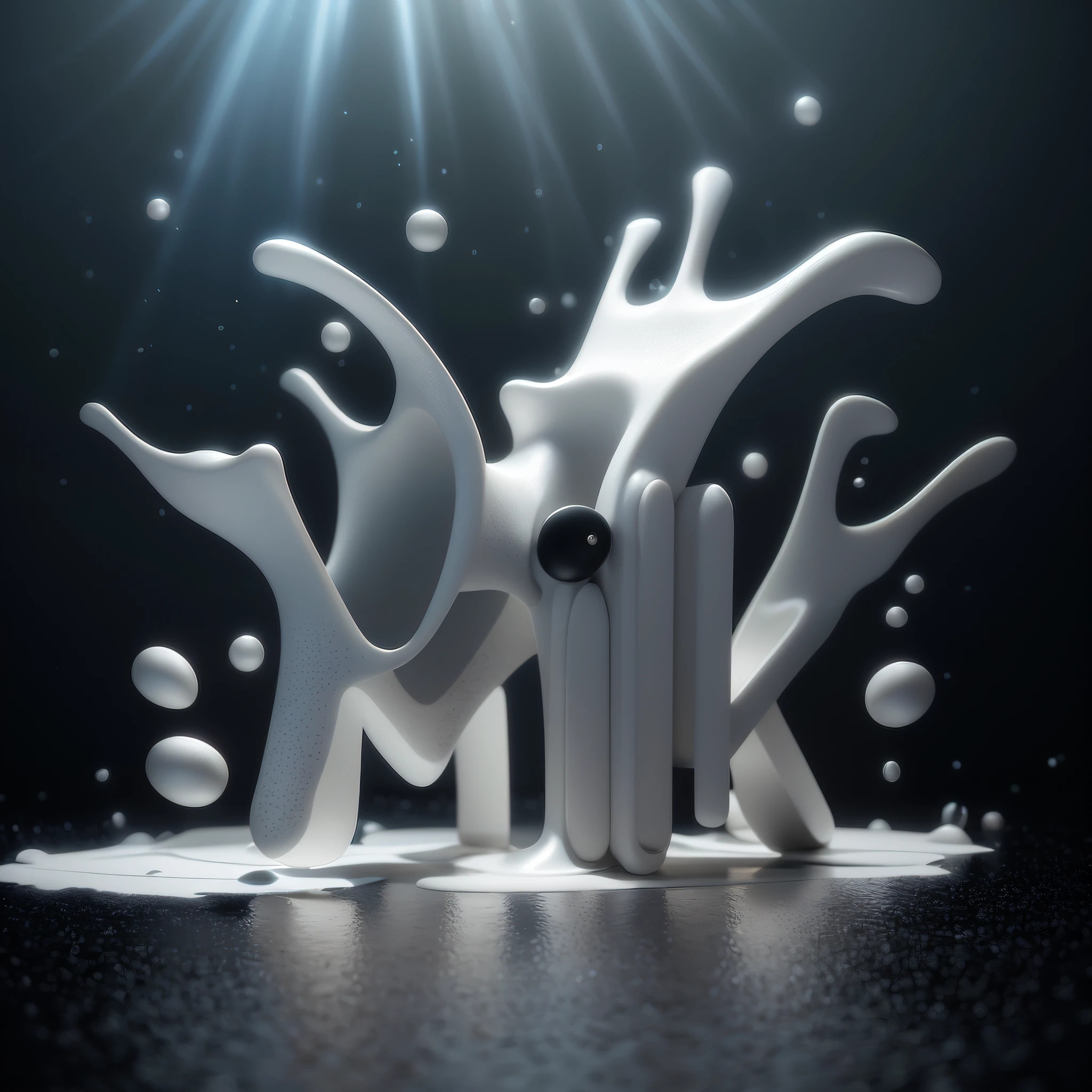 Leite de araffe espirrando em um copo de leite com um objeto preto e branco, gotejamento de leite, Fluid Milk, mar de leite, puddle of milk, leite - efeito banho, leite derramado, leite, renderizado em cinema4d, renderizado em cinema 4 d, Cinema 4 d arte, Principais marcas de leite, cinema 4 d render, cinema 4d render
