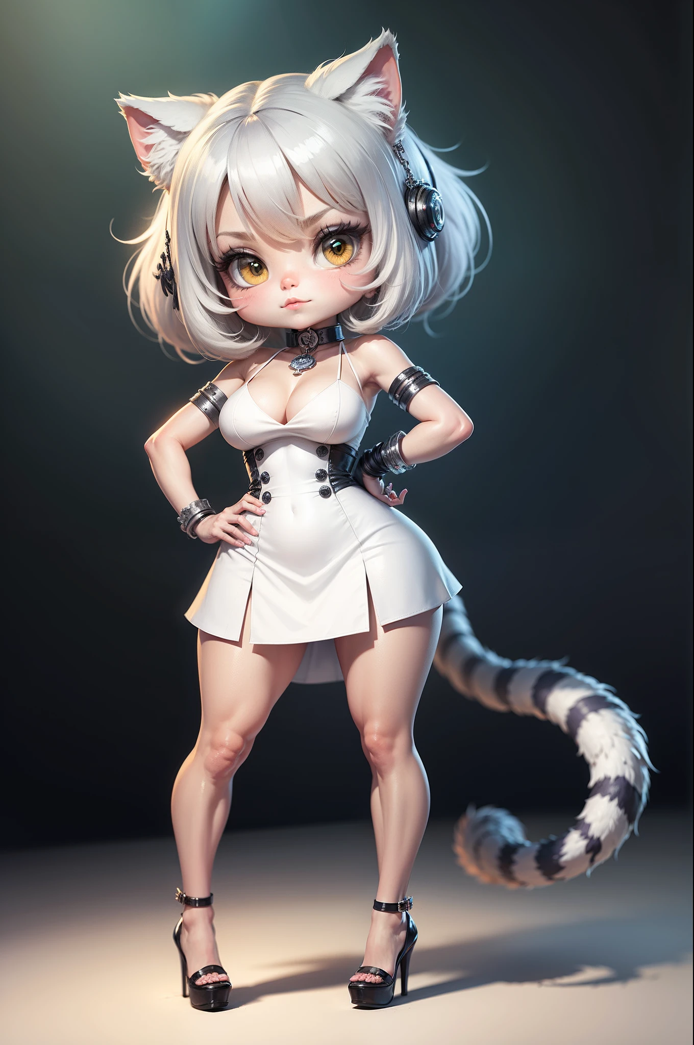 C4tt4stic, Cartoon cute silver tabby in elegant dress,Beautiful breasts,High heels,