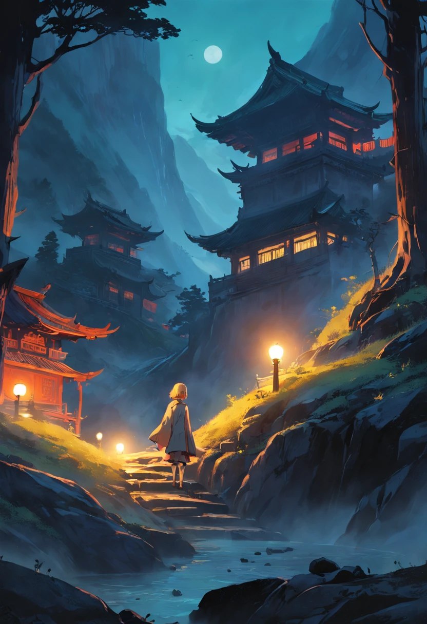 Six little weasels in the hole,onthe mountain,Eerie light,It was dawn,high high quality,fog atmosphere,(Chinese folk suspense supernatural comic style),High detail, Sharp focus, Dramatic,The art of painting by Midjourney and Greg Rutkowski, Bokeh on the background