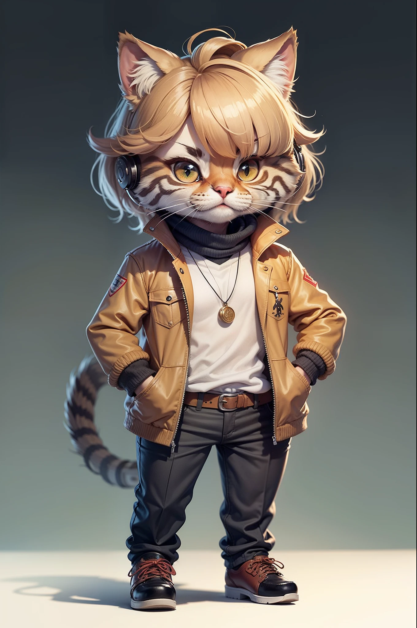 C4tt4stic,Office casual and office lady style cartoon cute brown tabby,Wearing pumps