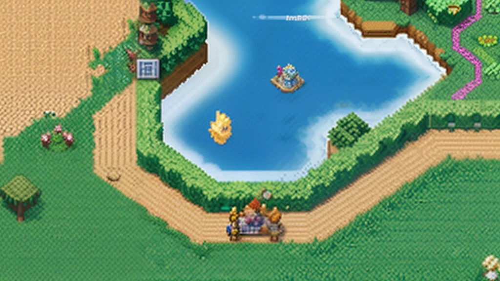 鸟山明风格,Flat pixel games《dragon quest》,Game scene design,(a paradise:1.4),16-bit pixels