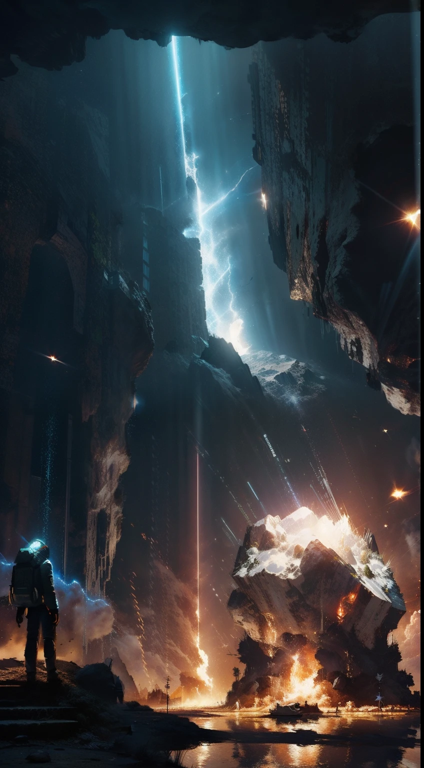 Using images of locations in space with asteroids or bright stars in motion, it creates a sense of movement and adventure, , masterpiece, 8k hd quality