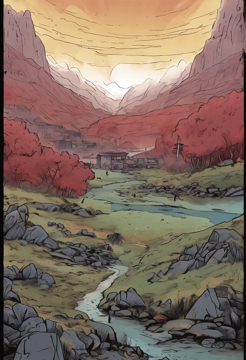 Six little weasels in the hole,onthe mountain,Eerie light,It was dawn,high high quality,fog atmosphere,(Chinese folk suspense supernatural comic style),High detail, Sharp focus, Dramatic,The art of painting by Midjourney and Greg Rutkowski, Bokeh on the background