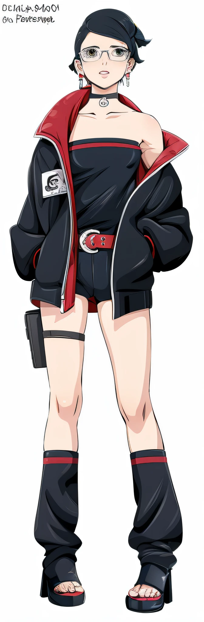 anime character with a black outfit and red jacket, gainax anime style, anime moe artstyle, anime full body illustration, anya from spy x family, akane owari danganronpa, junko enoshima from danganronpa, yandere. tall, revy black lagoon, anime style character, female action anime girl