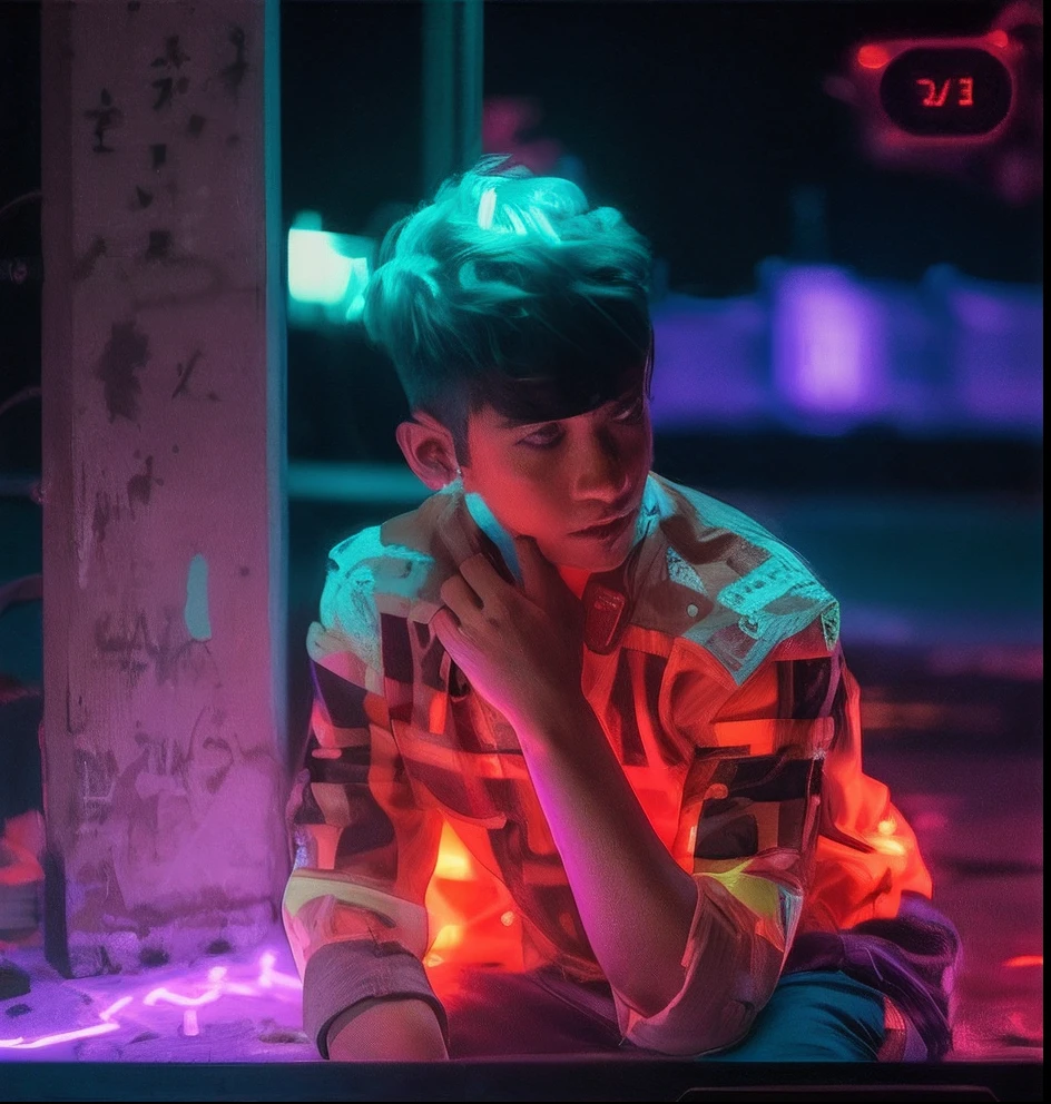 Little boy, cyberpunk, some neon light,8k ultra