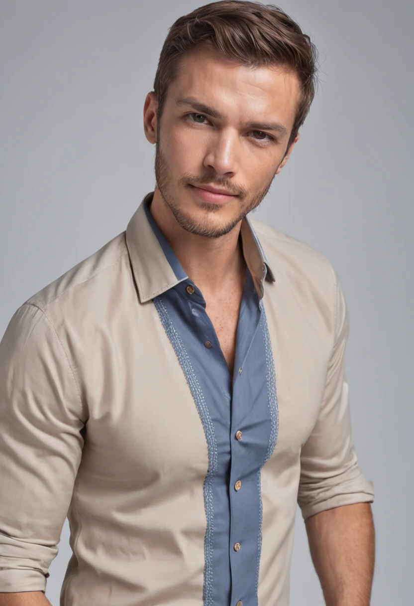Homem de camisa azul posando para foto, camisa cinza, vestindo camisa, vestindo uma camisa azul clara, vestindo uma camisa clara, button - up shirt, camisa bege elegante slim, camisa bordada, Alejandro, camisa azul, basic, vestindo uma camisa, cinza plano, camisa, Detalhamento sutil, vestir camisa bege, camisa azul escura, summer shirt