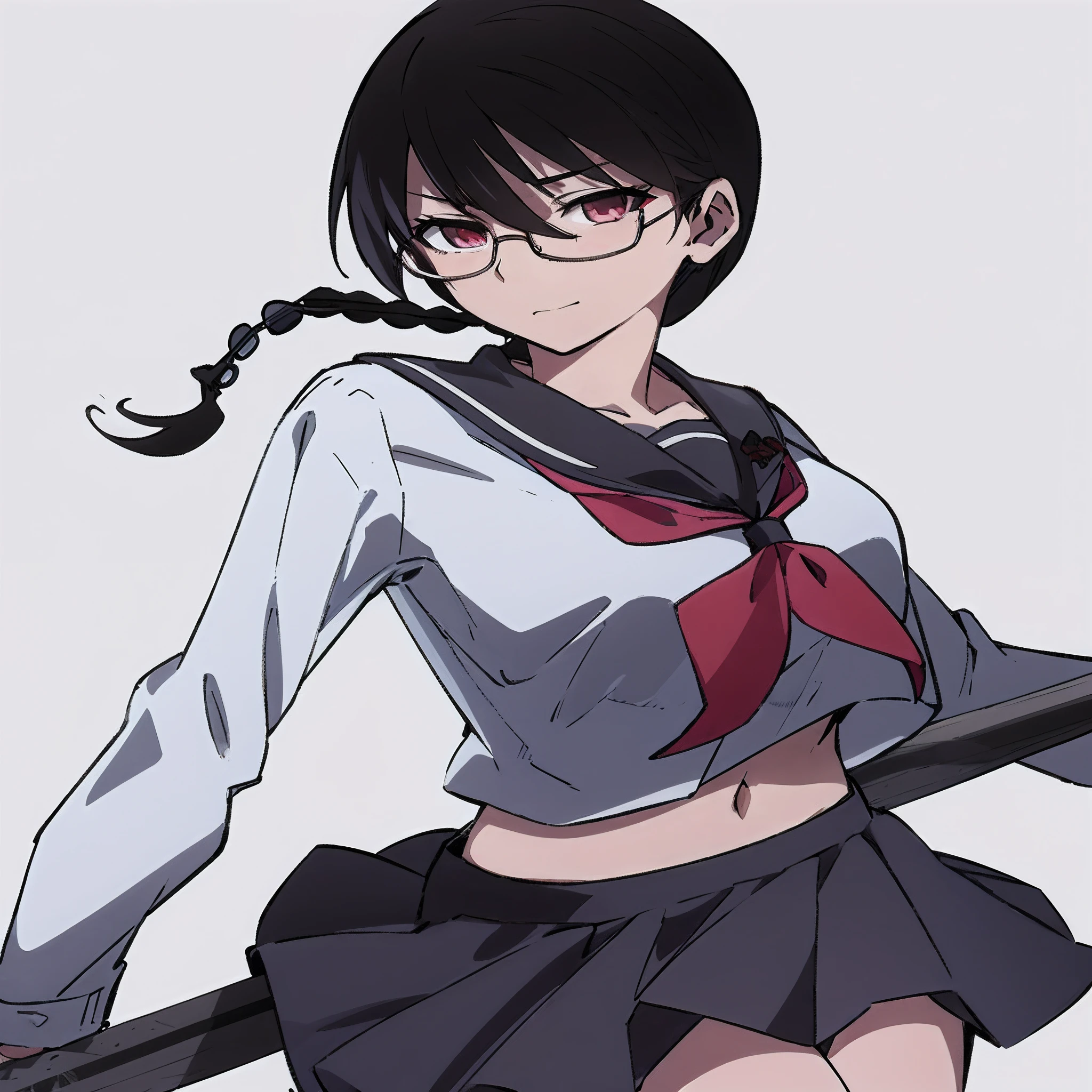 anime girl with a sword and glasses in a skirt, anime moe artstyle, kantai collection style, rumiko, gapmoe yandere, yandere, seifuku, marin kitagawa fanart, in an anime style, yandere. tall, shinkai makoto, attractive matoi ryuko, junko enoshima, in anime style, anime style character, masterpiece, best quality, (((glasses)))