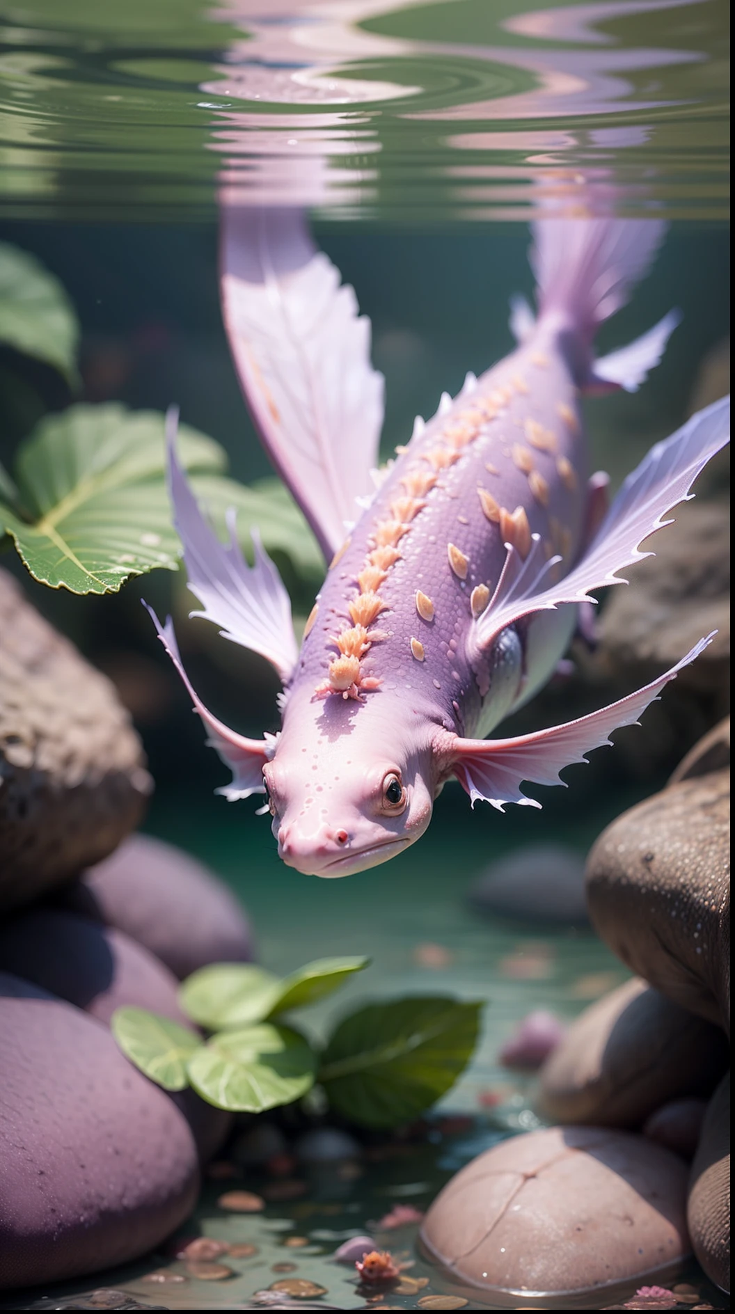 purple colour axolotls swimming in clear water --auto --s2