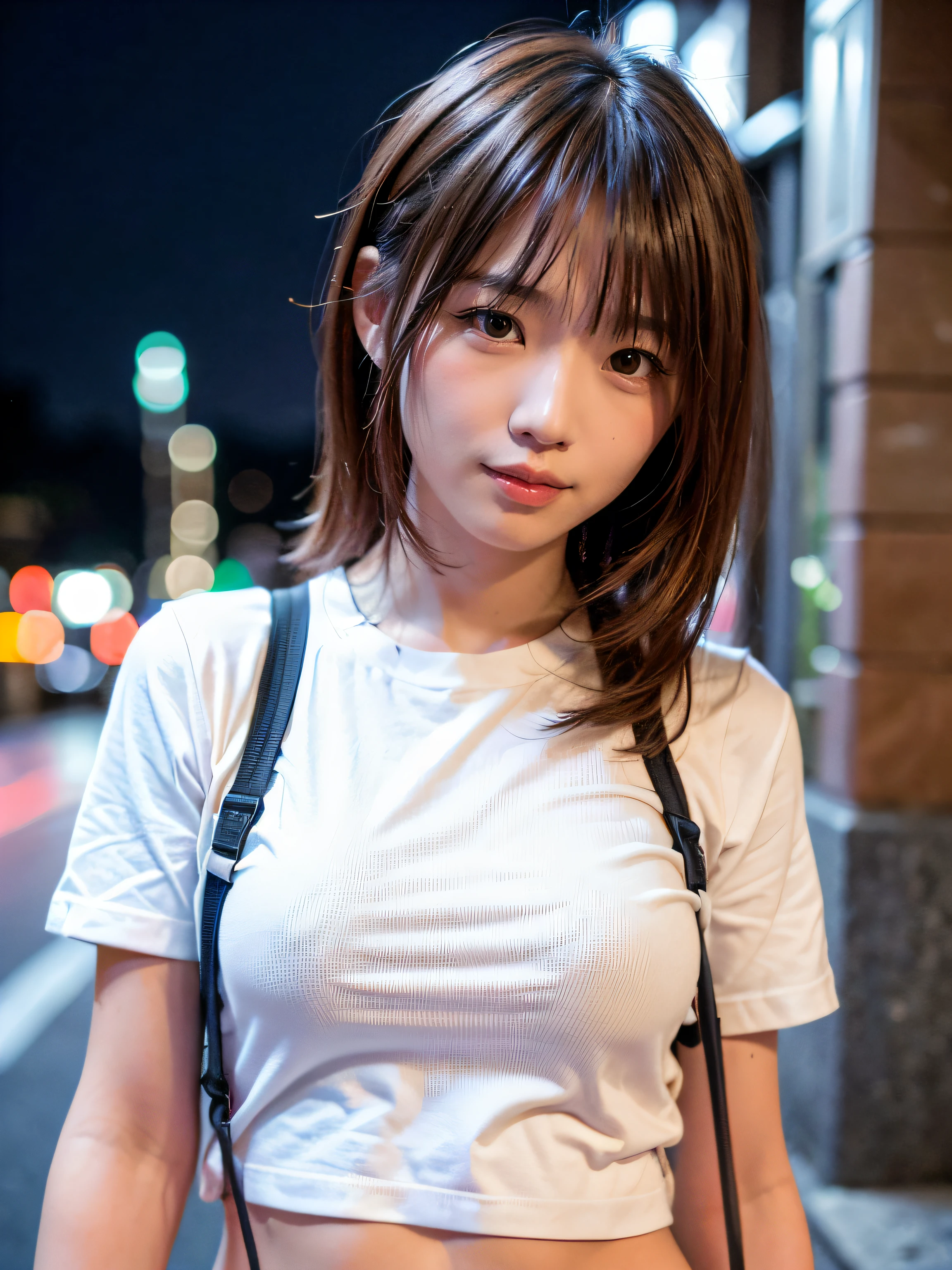 (((Beautiful girl small breasts))),Wearing a black jacket、Cyberpunk Red Green Background、(((Upper body naked))),smile,,、Round face,Big eyes, Round eyes、No makeup、Sweaty,8age、