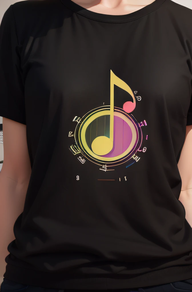 one single random color music note , simple black backgroud.  front view