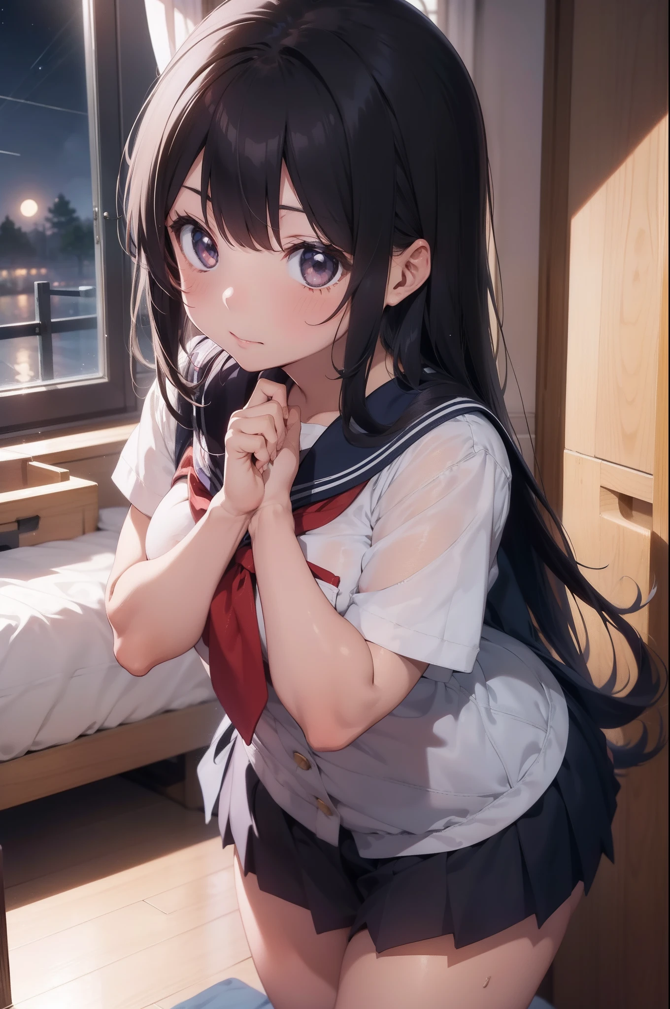 masutepiece, Best Quality,Illustration, Wallpaper, Ultra Detail, Little Face Lori、((fear:1.3))、(Teary-eyed:1.5)、(((Cute underwear)))、ample breasts、student clothes、Semi-long hair、made to sit and spread legs