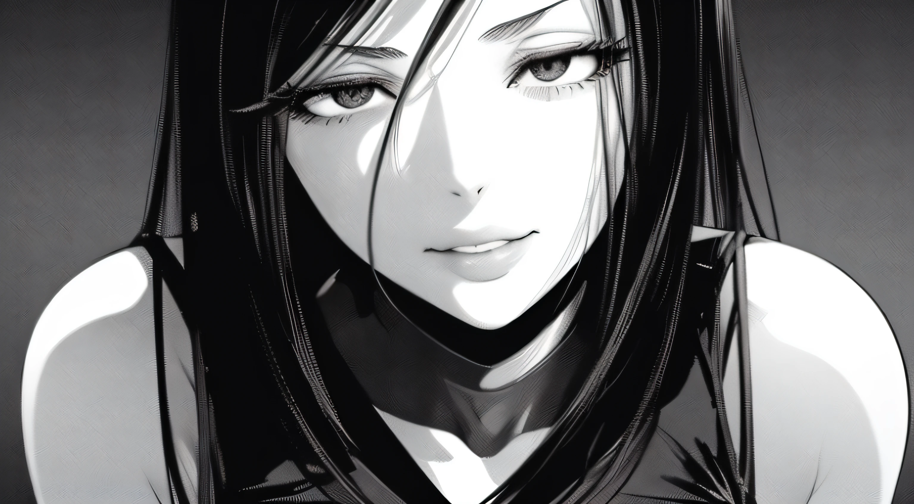 Onlygirl,1girl,gown,solo_female,((masterpiece,best quality, detailed)), , kurihara mari \(prison school\), Black gown,detailed lips,soft lips,UHD,facing front,smirk,head rest ,black gown,evil smie,closed mouth,fully clothed,potrait,1 girl,perfecteyes,mature_female,closed_mouth,art by Akira Hiramoto,Akira Hiramoto artstyle,long black_hair,black gown,sadistic expressions,based on prison school manga,based on Akira Hiramoto artstyle,big lips,detailed lips,black hair,head rest