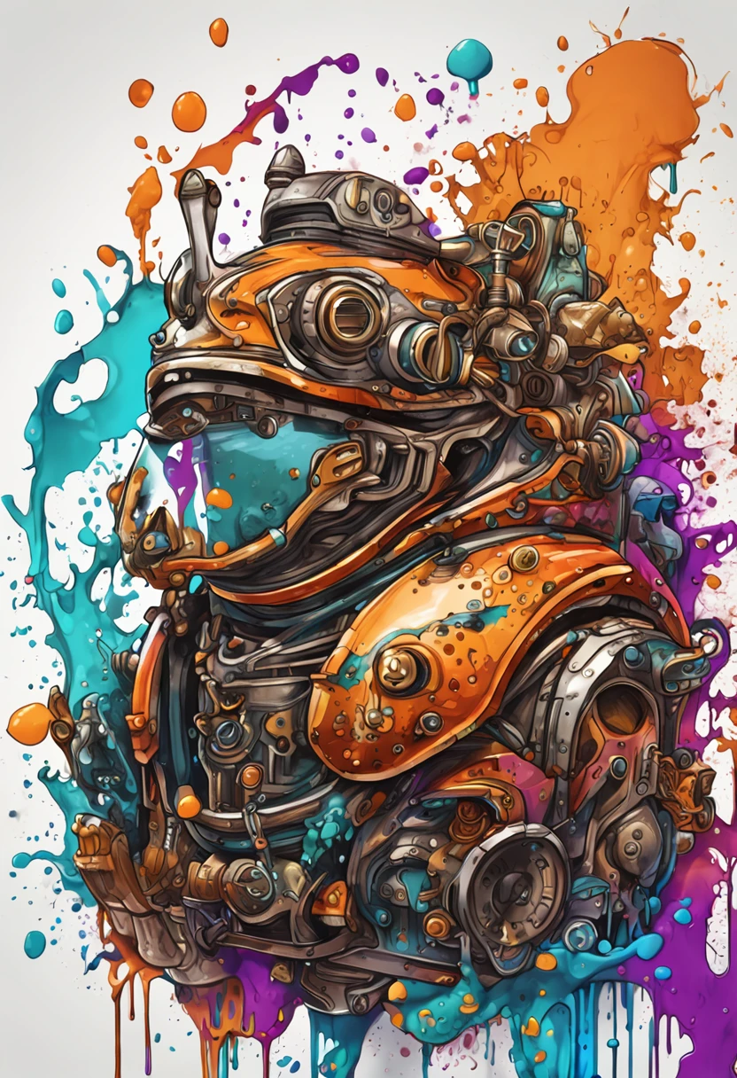 Die-cut splash art, Steampunk frog ((White background)), tosen, Epic Instagram, art  stations, splash style of color paint, contours, hyper detailed intricately detailed , illusory engine, Fantastical, intricately details, Splash screen, Complementary colors, fantasy concept art, 8K resolution, Deviantart's masterpiece, Oil painting, Heavy strokes, paint drips, Splash Art