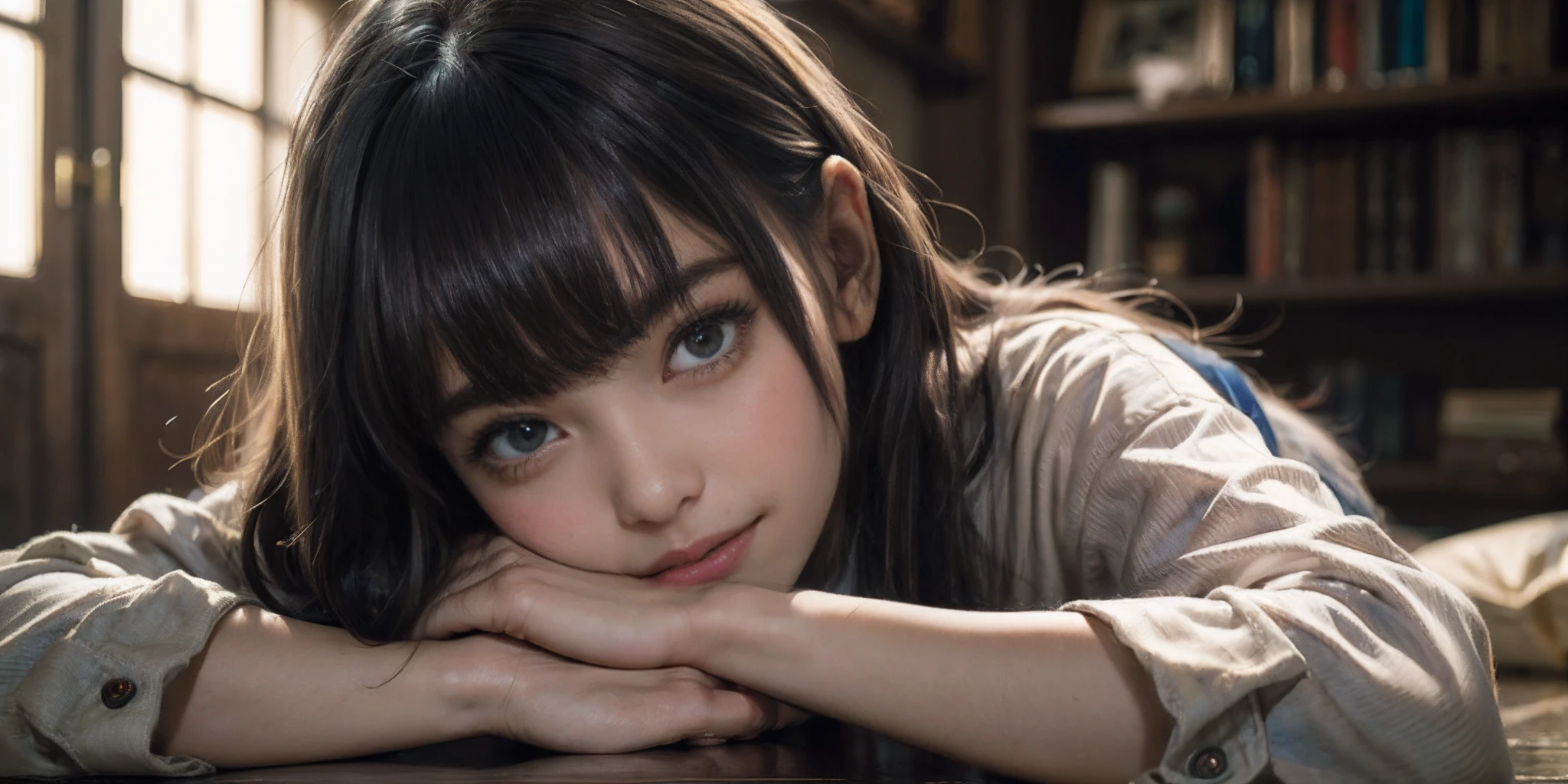 ((top quality, 8k, masterpiece: 1.3, ultra hd, high quality, best quality, high definition, realism)), sharp focus: 1.2, Everyone will be captivated, You are the perfect and ultimate idol, Kinwa does not appear, Reincarnation of the most star, I love you with that smile, Everybody will captivate him, His eyes are the words, Even if it's a lie, it's a perfect eye, lone female idol lying on the ground in an apocalyptic landscape, Very cute 24 years old, Torn open shirt and short shorts, Beautiful woman with perfect body with 9 heads body, Photorealistic perfect body, Slim figure, Slender abs, Sexy bumps with big breasts, Chest with bumps: 1.5, Emphasis on cleavage, Small ribbon on chest, Frightened look, Brown hair, Highly detailed face and skin texture, Detailed eyes, High detail, Anatomically correct, Seen by a large group of men, Portrait photography: 1.5, Blurred background, Rich colors, Fine details, Natural blur,
