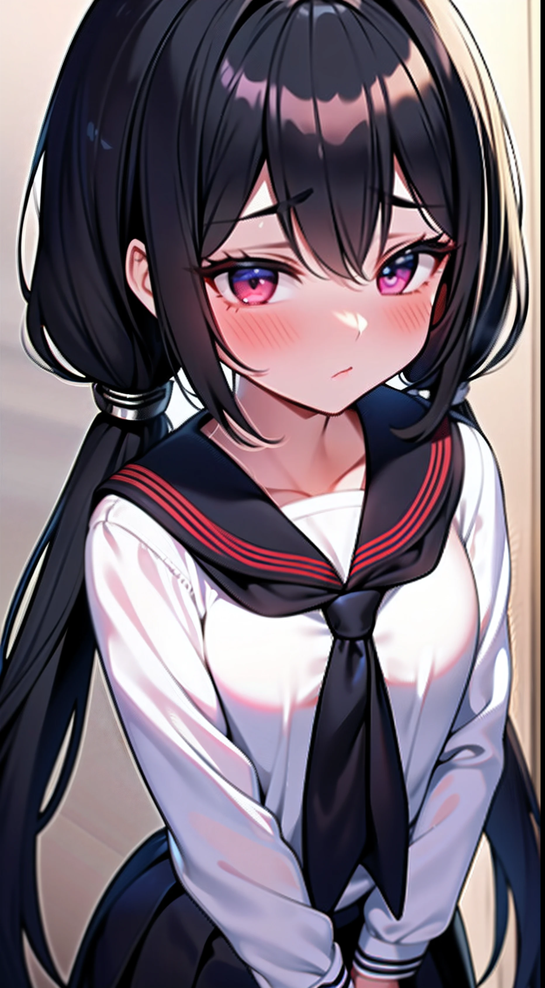 （（top-quality，16k，tmasterpiece：1.3）），Beautiful Women in Perfect Shape：1.3，(Loli) , (Small breast) , ( Girls) , (Black hair) , (Blushing face) , (Twin tail hair) , (School girl uniform)