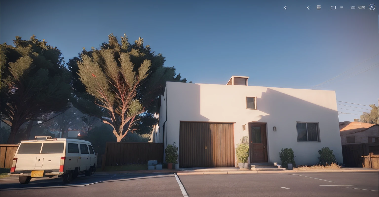 There is a white house with a red roof and a red roof, Lumion Pro rendering, night ligthning, ((gta 5 casa screenshot)), renderizado no lumion pro, renderizado em unidade 3 d, renderizado em unreal engine 3d, semi-realistic rendering, fully detailed render, captura de tela fotorrealista, realista estabelecendo tiro, renderizado no Unreal Engine 3, renderizado em lumion, renderizado no motor arnold