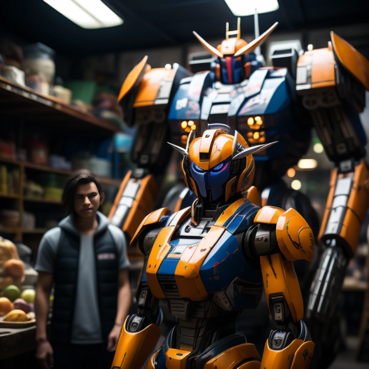 （cinematic masterpiece, Detailed sense of success）There are beautiful women in the photo, e na foto, There's a very large mechanical armor robot in the back, There is a very large mechanical battle suit on the back，fusion of Pacific Rim robot style and Gundam series robot style,estrutura fina, super alta qualidade, perfect lighting, Sombras, Realistic proportions, metal texture, best quality, arte, master part, illustration, color grading, emphasis on an eighth rendering, Trend at Artestation, 8k, circunstanciado, Super Detalhe, anime, High detail, Artee Station, arte, sagrado, filme, edge lighting, Foco suave, contraste claro e escuro, best quality, Movie Lighting, super high definition, 3D rendering, design de personagem de anime de artee original do jogo, 8k ，uma personagem overlord que parece ter olhos azuis brilhantes, no estilo do design futurista de naves espaciais, Krenz Cusharte, prata escura e prata clara, puzzle-like pieces, Minolta SRT-101, Imagem UHD, panoramas impressionantes，Realistic, ultra-high resolution