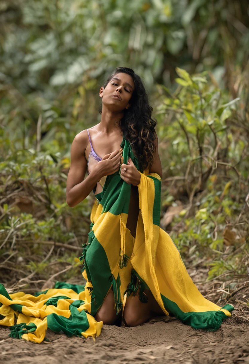 garota brasileira segurando a bandeira do Brasil chorando