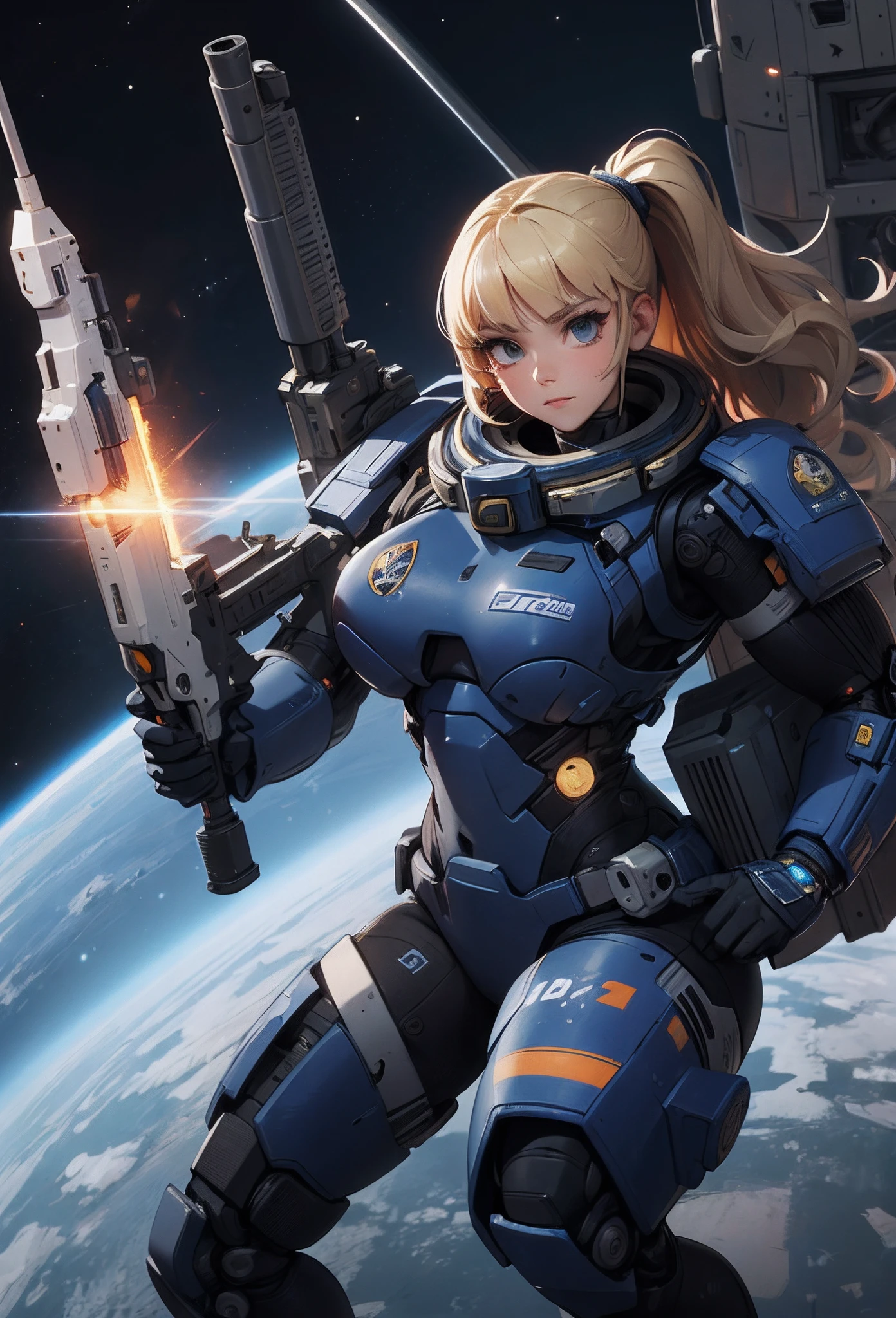 (Artwork of exceptional craftsmanship),(Detailed illustrations,(Very ideal anatomy),Very detailed and detailed drawing,Delicate lines with slow and rapid,(Realistic texture expression)),[Color tressed main line],(Space Battlefield [Space Mobile Fortress]),[独奏],HENTAI (((ANIME) BIONICGirl) Beauty 15 years old ((well-muscled) [plump])) (Astronauts Cyborg) [Space Marine Corps Military [MASCHINEBODY]],Bullet Belt Javelin [[Firearms, Machine Guns, Bazookas] Saber Rifle ][[Rocket Pack]],Zero Gravity Front,gravure [[White Devil] [Outer space combat]] Battle Damage,[retro-futuristic],(Fine and beautiful skin expression [Transparency]),(Beautiful perfect face [Realistic face details:0.8]),[[Perfect eye details [Eyes beautifully drawn down to the smallest detail]]],[Fine hair details],(Perfect hand details),(Perfectly proportioned:1.2),([Advanced structural understanding of materials],Ideal color coordination),([Precision Detail],HighQuality,hight resolution),[(Accurate simulation of light-material interactions),Mechanically correct representation,Perfect Anatomy],[Graffiti art with a sense of narrative].