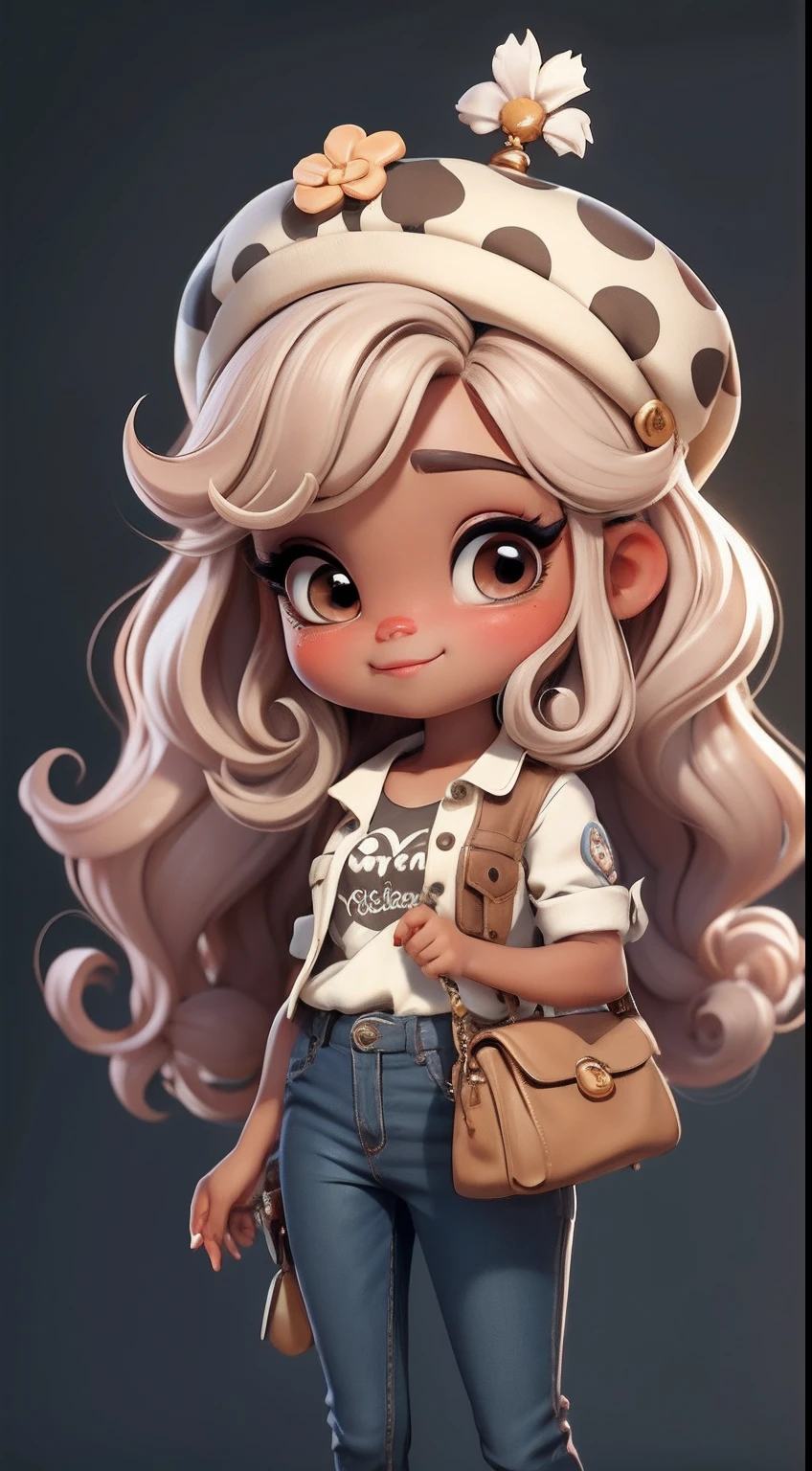 Create a series of cute chibi style afro dolls with a cute safari theme, each with lots of detail and in an 8K resolution. All dolls should follow the same solid background pattern and be complete in the image, mostrando o (corpo inteiro, incluindo as pernas: 1.5)
Boneca Mini Safari: Chame-a de Marina. Ela deve ter cabelo pequeno em tom preto marrom. Seus olhos devem ser grandes e expressivos, with long eyelashes and rosy cheeks. Sorriso delicado e branco. Marina deve estar vestida com uma jaqueta, Camiseta, pants and an ornate safari hat. She must hold safari accessories. Certifique-se de adicionar detalhes nas roupas, such as buttons and pockets, sapato bonito
Certifique-se de adicionar sombras, texturas e detalhes nos cabelos, roupas, Safari utensils, to make them even more adorable and charming.